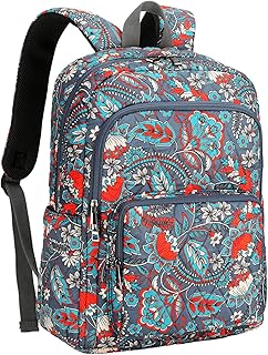 Searock Quilted Backpack for Women, Floral Backpack for Girls, Cotton Lightweight Bookbag for Travel, Work Orange