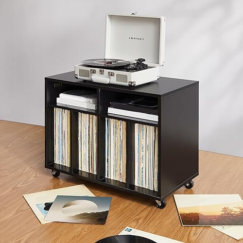 Miniatura 9 de Crosley Furniture Carlo - Consola de almacenamiento de discos rodantes, soporte móvil para tocadiscos, soporte para discos de vinilo, color negro