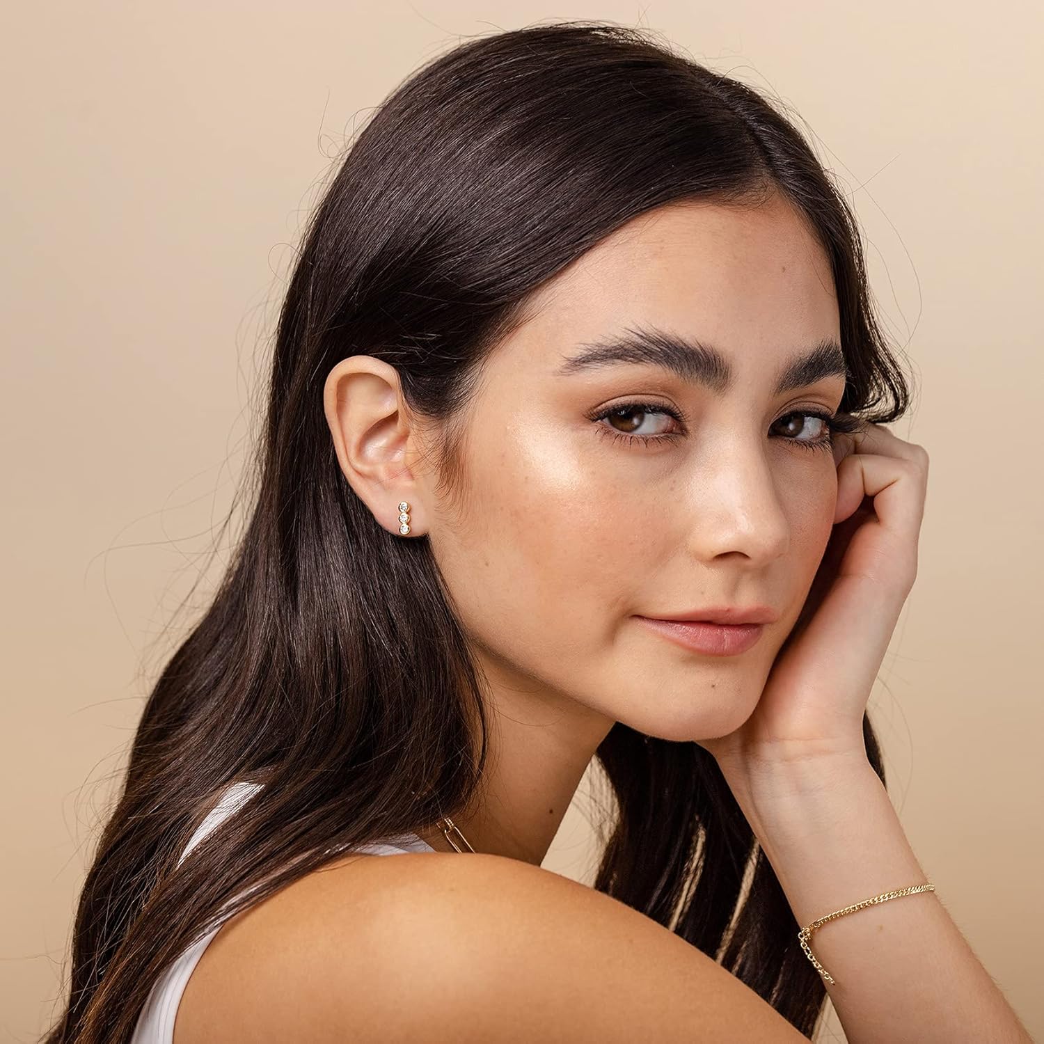 PAVOI 14K Gold Plated 925 Sterling Silver CZ Simulated Diamond Earrings | Dainty Geometric Shape Mini Bar Stud Earrings for Women - Image 2