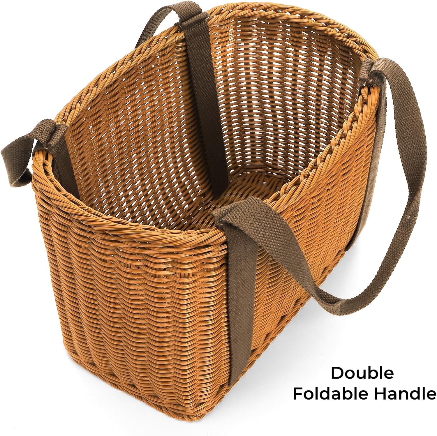Wicker Shopping Basket with Handle, 12" x 8.5" x 6" Hand-Woven Picnic Basket, Open Top Market Harvest Basket for Food Storage, Kitchen Organization, Home Decor, Camping, Easter Eggs, Gifts - Image 5