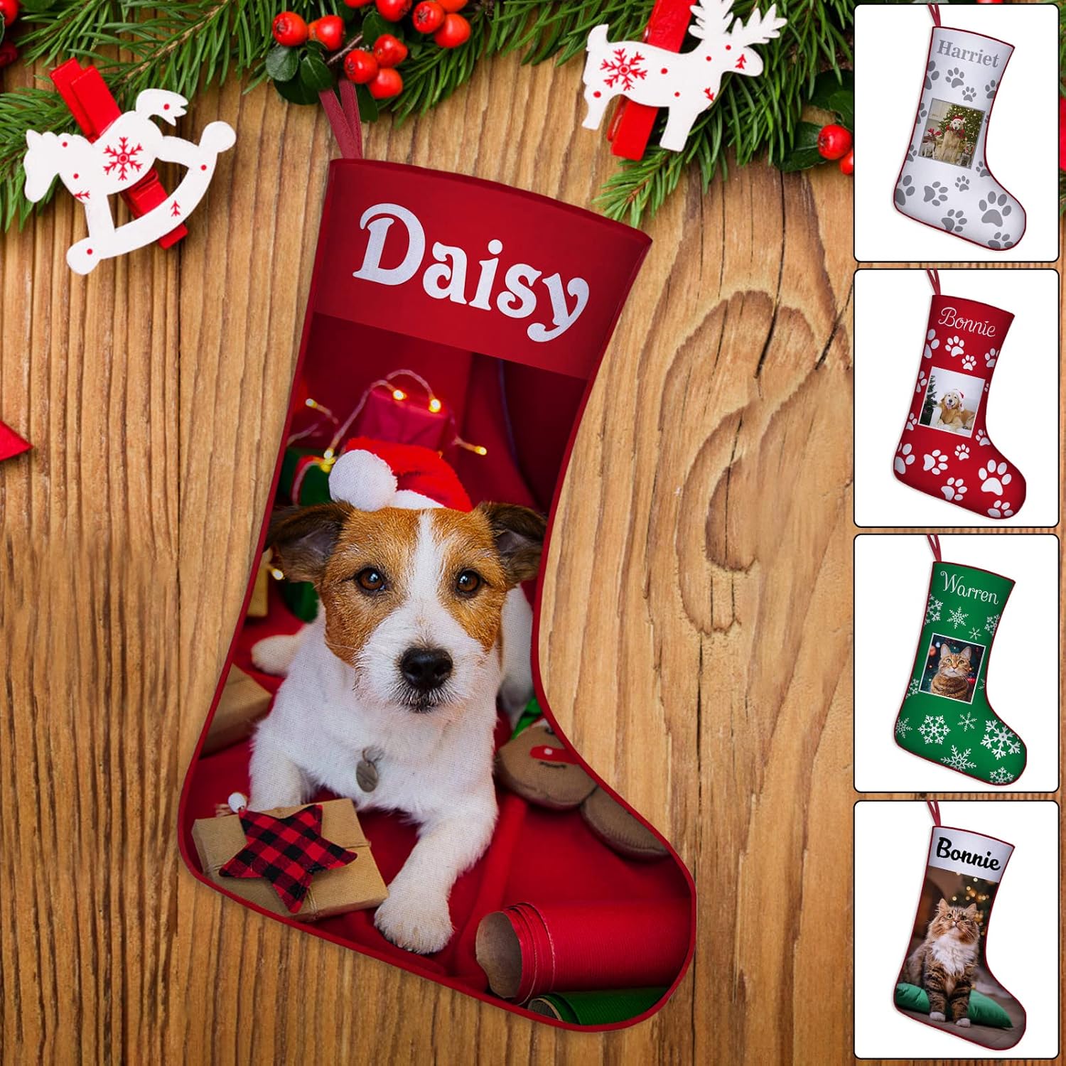 Dog Christmas Stockings Personalised with Name Photo,Custom Pet Dogs