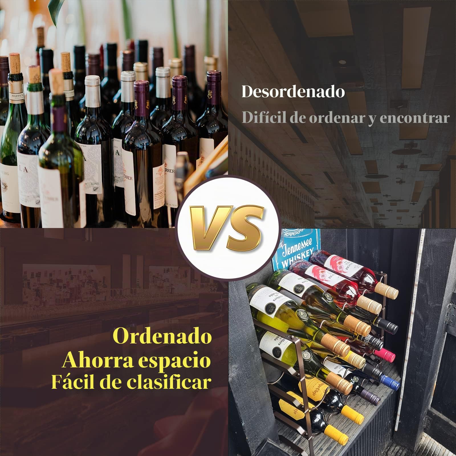 Bomclap Botellero de metal, apilable para 16 botellas, para sótano, bar y trastero, botellas modulares extensibles estables y almacenamiento de vino (4 pisos)