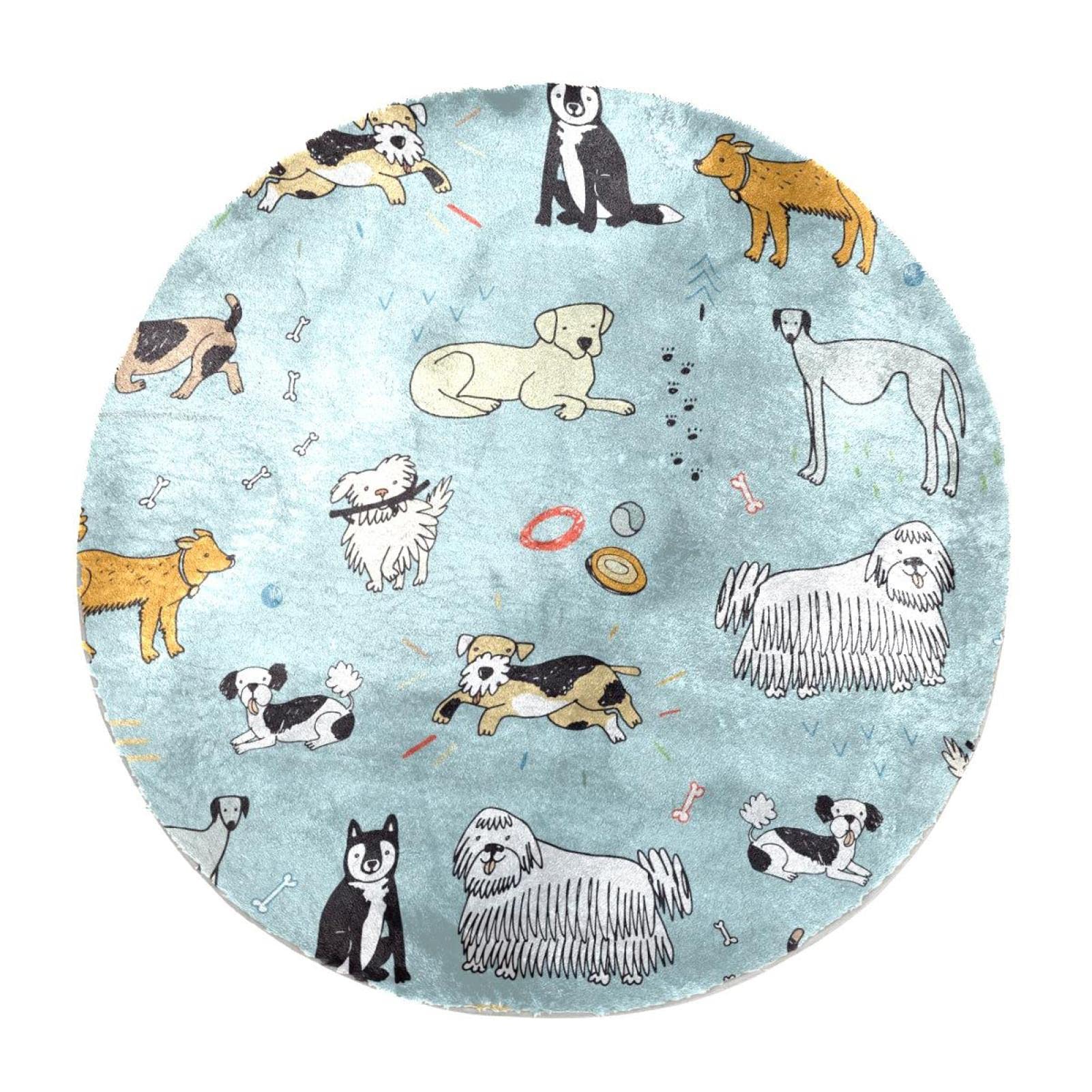 Tapis rond à poils longs lavable en machine grand format