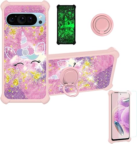 Miniatura 94 de Cricket Debut S2 - Funda compatible con AT&T Calypso 4 U380AC U380AA con protector de pantalla de vidrio templado, soporte de anillo, purpurina