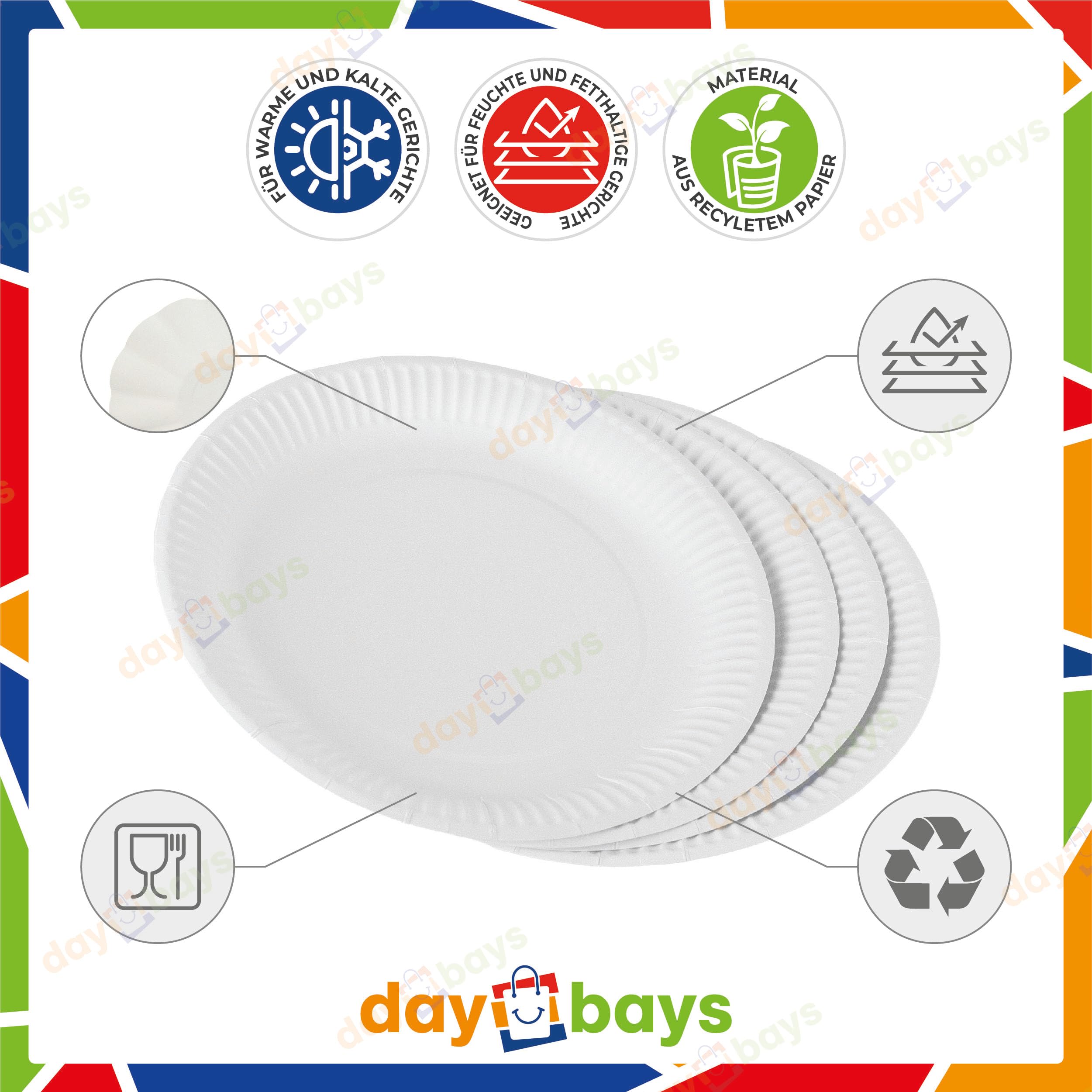 Pappteller Rund 30 cm 200 Stk. Einwegteller Pommes Schalen Currywurst Schale Pappschalen Papierteller Partyteller Einweg Party Teller Kuchenteller aus Pappe (200, Rund 30 cm)