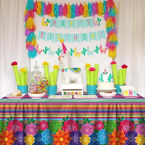 Miniatura 6 de 4 manteles con temática de vacaciones mexicanas, manteles de fiesta mexicana de Cinco de Mayo, mantel de flores de papel a rayas de colores