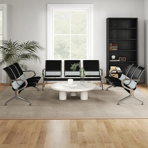 Miniatura 3 de 3-Seat Comfortable Reception Chairs, Waiting Room Bench with Metal Frame, PU Leather Lobby Reception Chairs with Armrests for Bank, Office, Airport