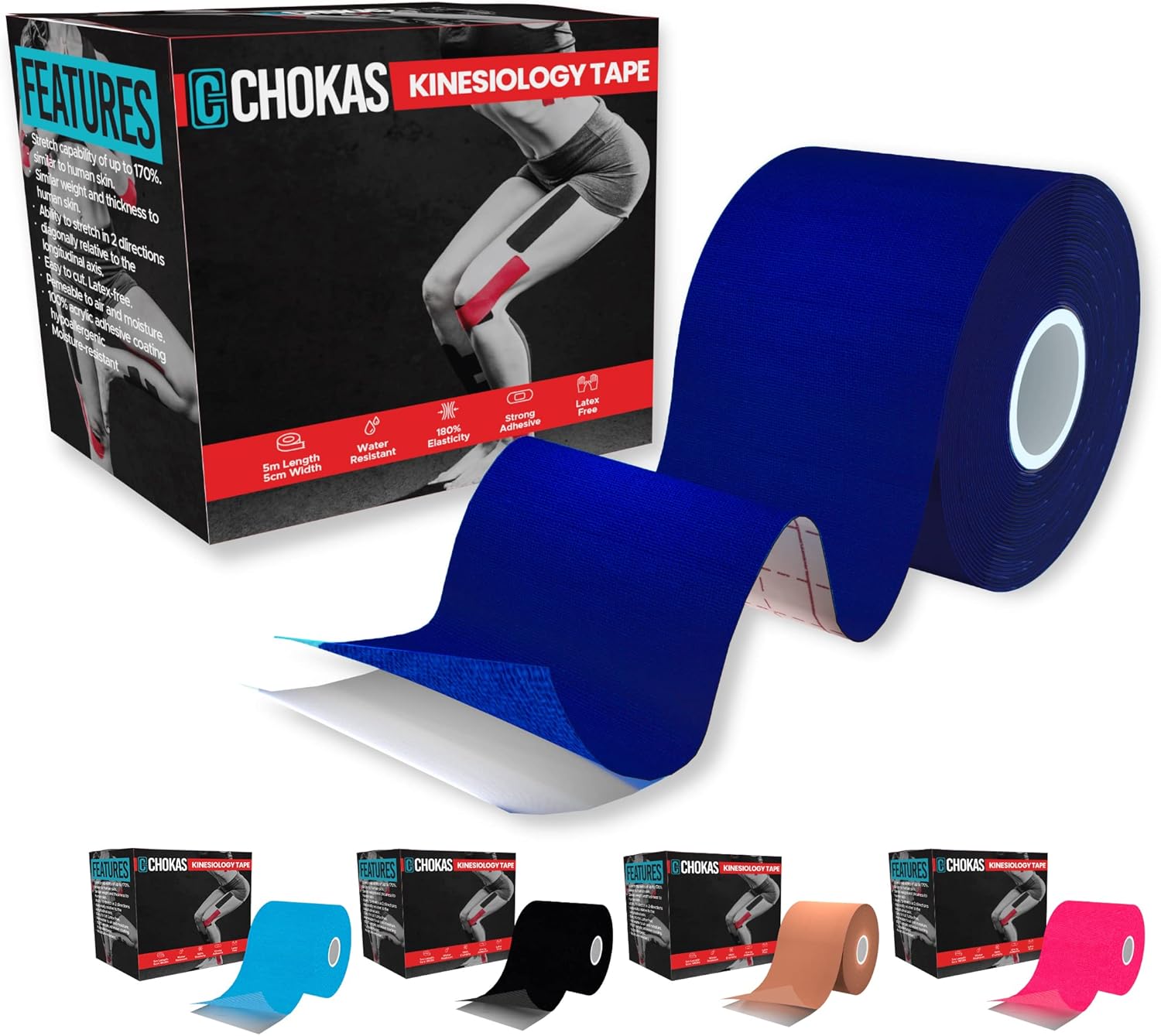 CHOKAS Kinesiology Tape 5m Roll, Elastic Therapeutic Sports Tape for