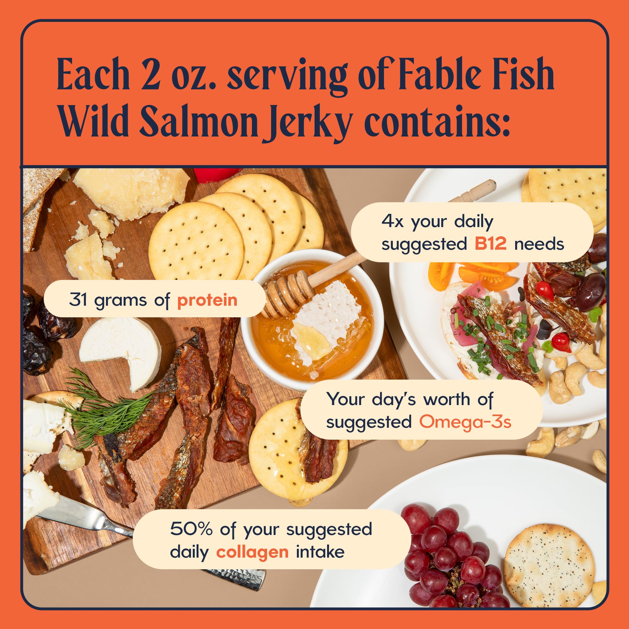 Fable Fish Wild Alaskan Salmon Jerky - Wild Caught Salmon with 31g of Protein - Tasty Fish Jerky with Omega-3s and Natural Source of Collagen - Made with Whole Muscle Sockeye - Sweet Chili thumbnail 6