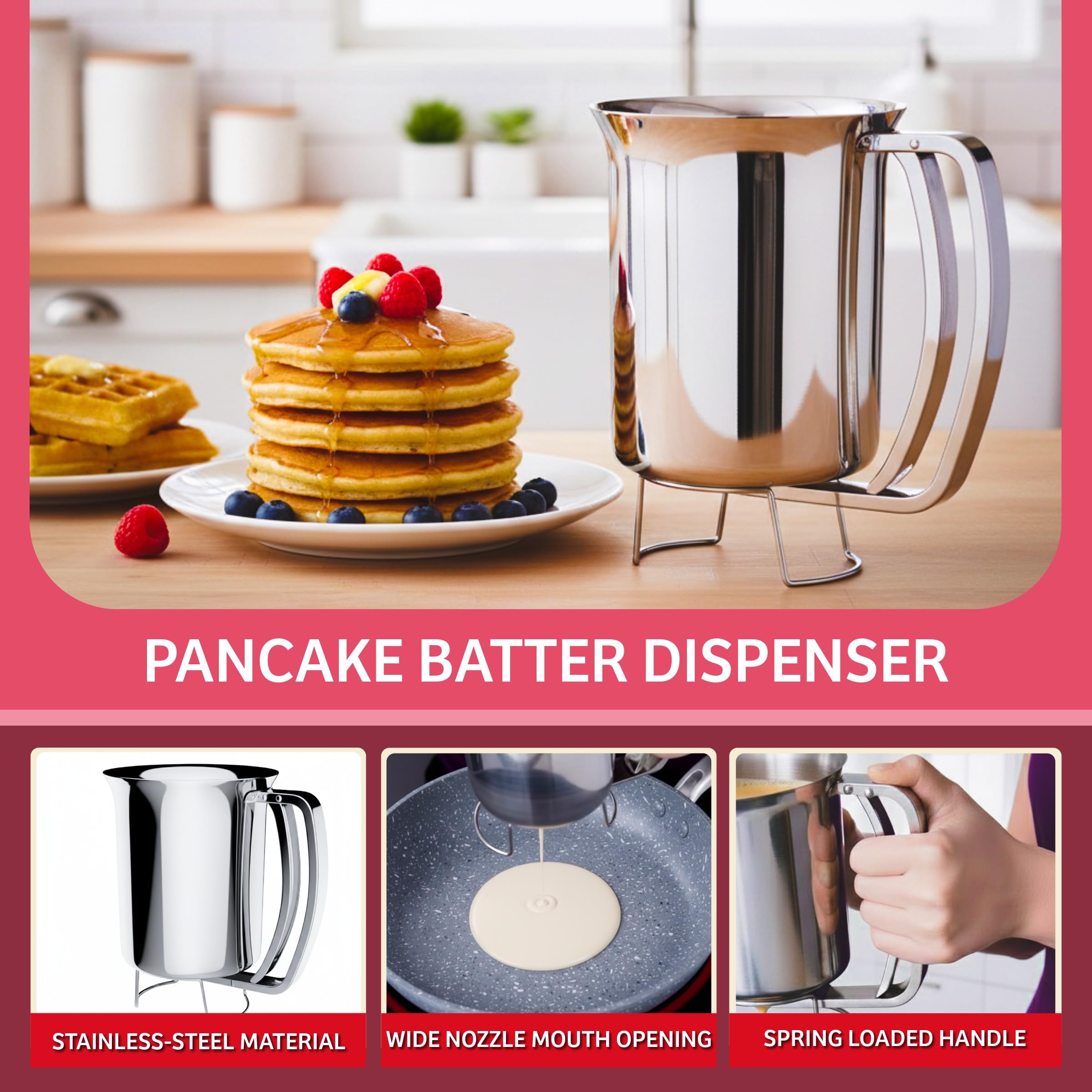 Classic Cuisine Pancake Teig Gourmet Ausgießer aus Edelstahl, perfekt zum Backen von Cupcakes, Waffeln, Kuchen und Muffins, kein Tropfen, 10,8 x 15,9 x 12,7 cm, silberfarben