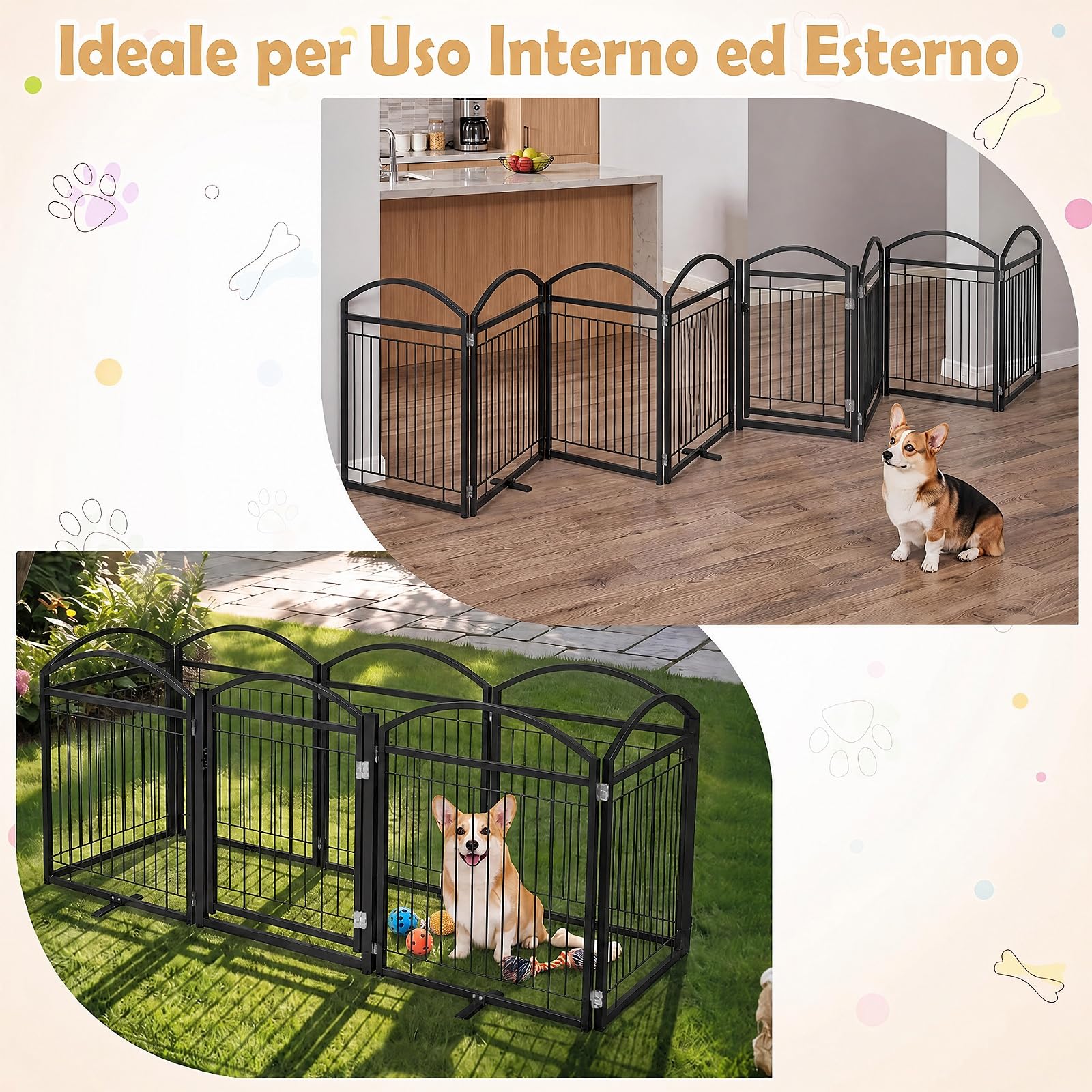 COSTWAY Recinto Pieghevole per Cani a 8 Pannelli, 480 x 81 cm (Nero)