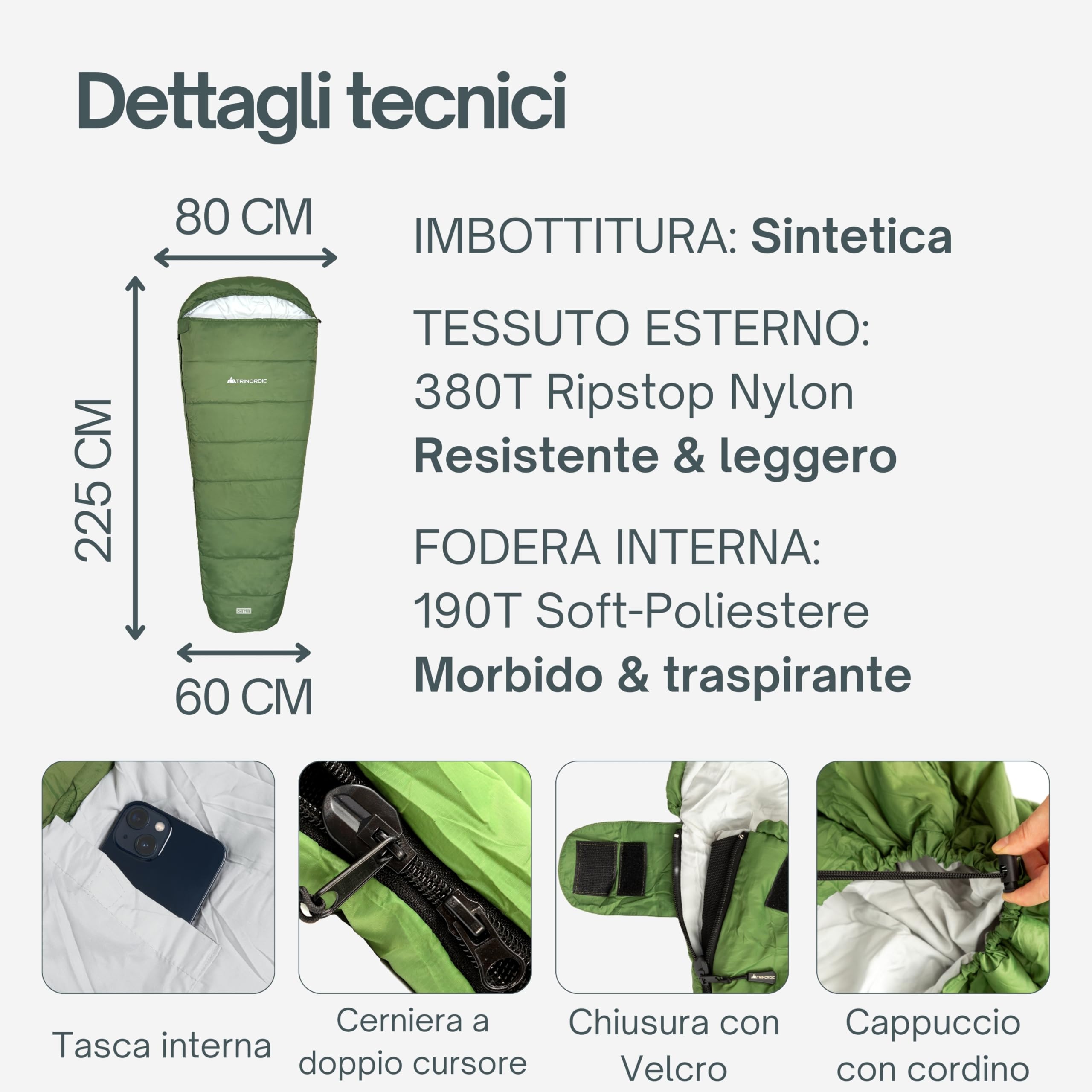 Sacco a Pelo Estivo Trinordic Leggero – 900g, Extra Lungo con Cerniera Anti-Inceppamento – Sacco a Pelo Compatto e Ultraleggero per Adulti, Accessori da Campeggio per, Backpacking e Bikepacking