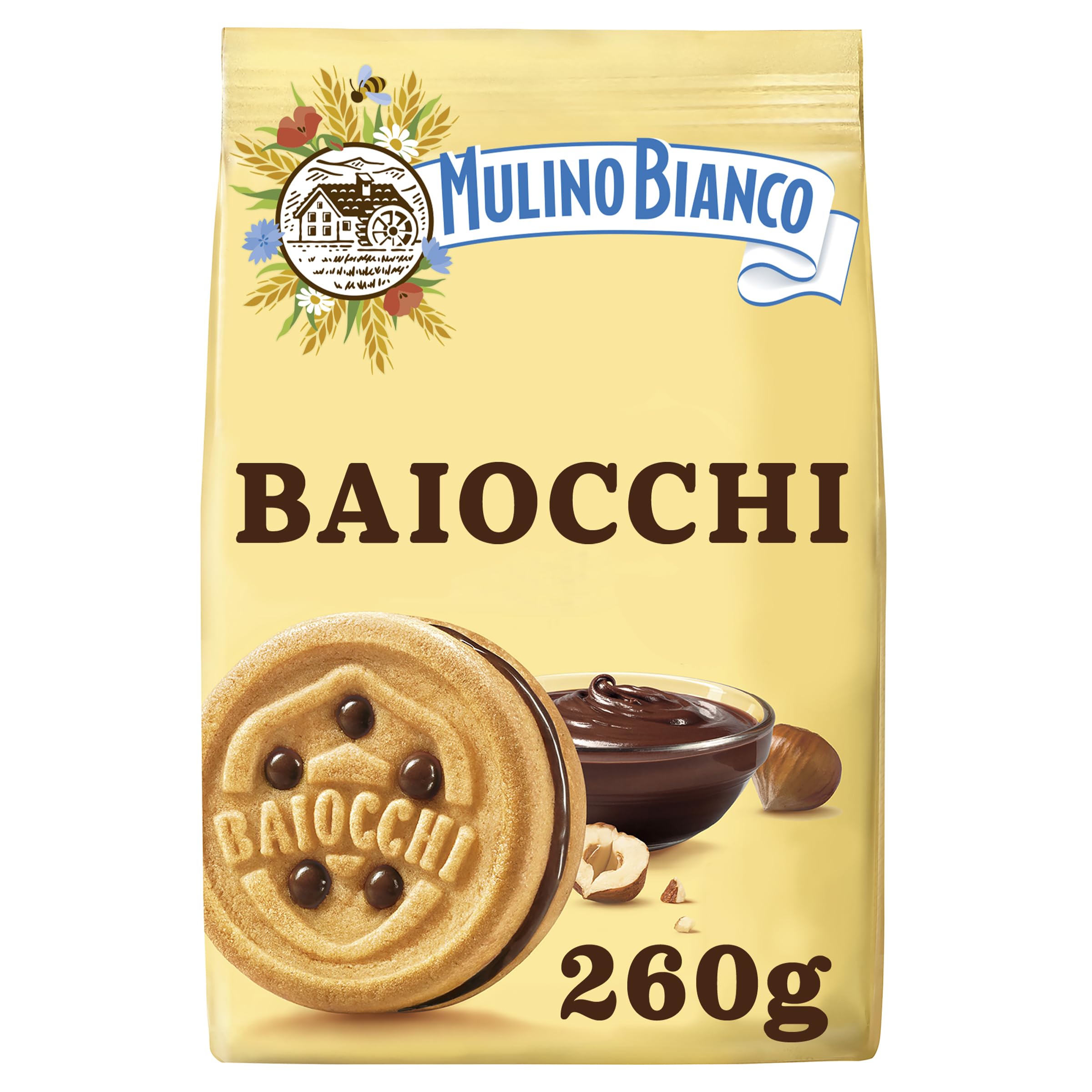 Mulino Bianco:"i Baiocchi" Cookies with cream hazelnut and cocoa - 9.17 Oz (260g) [ Italian Import ]
