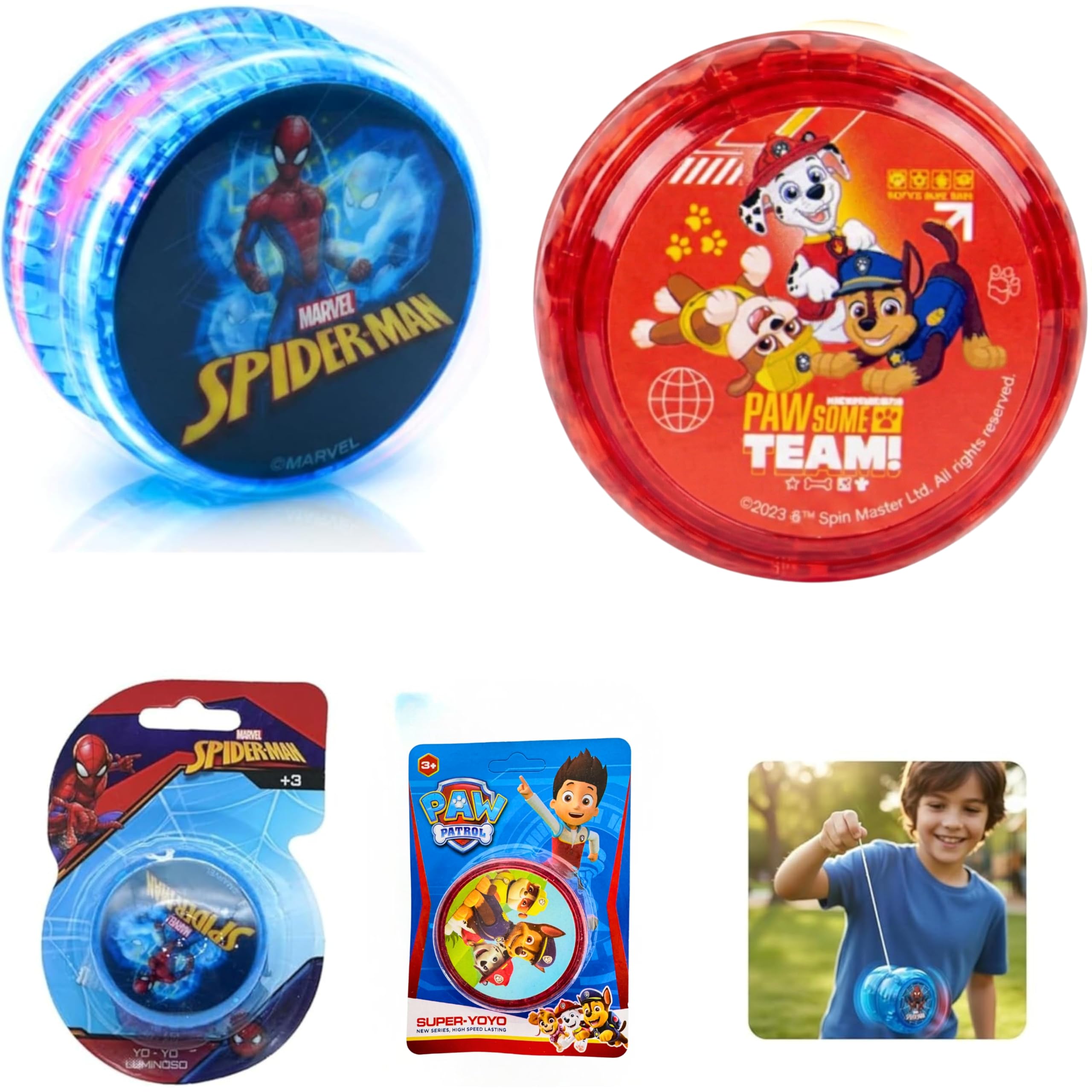 Paw Patrol & Spiderman Light Up YoYo Toy (2 Pack) – LED Flashing Yo-Yo for Kids, Beginner Friendly, Fun Fidget Toy, Stress Relief, Party Bag Filler, Boys & Girls Gifts