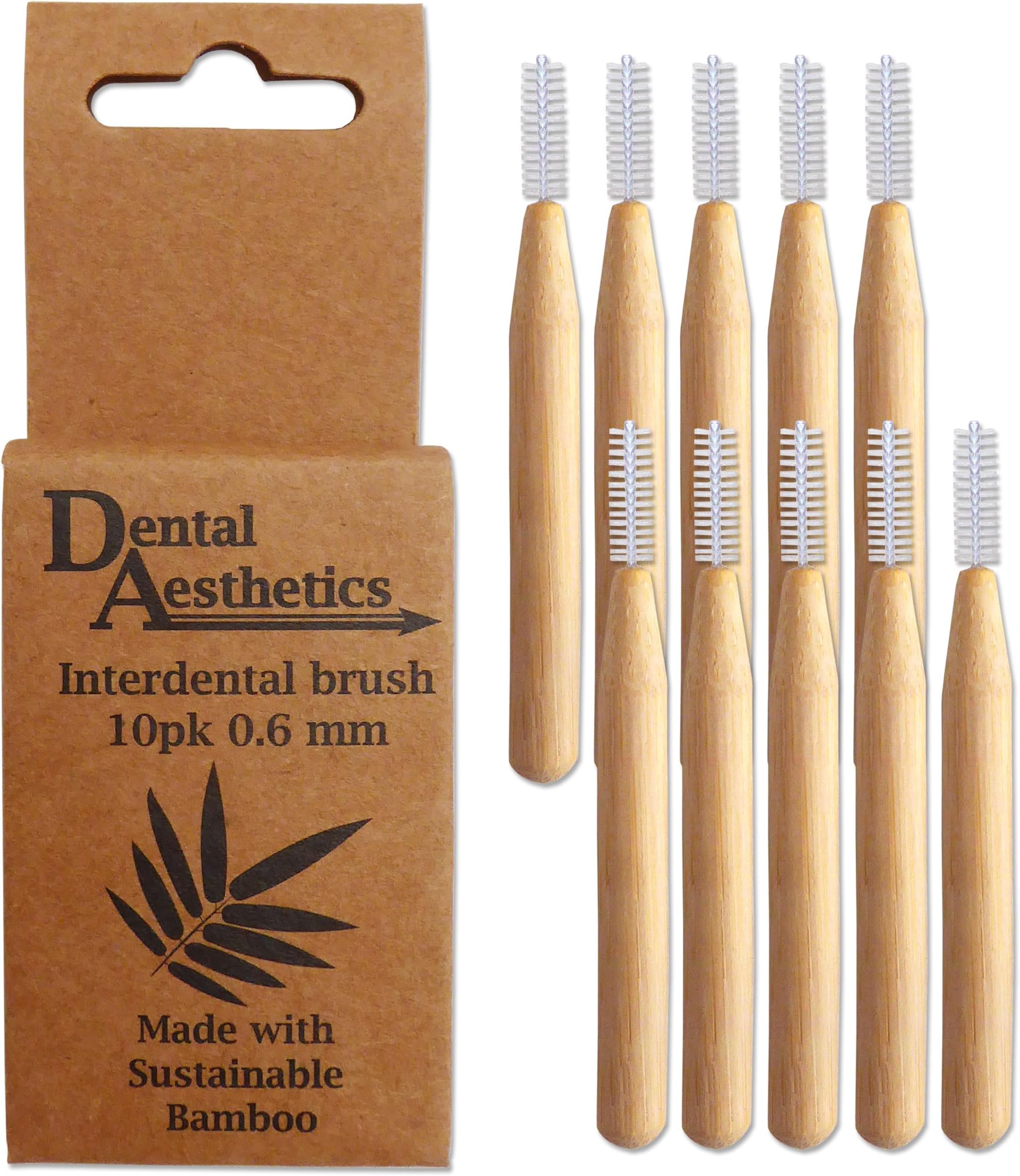 Bamboo Interdental Brushes ~ Bamboo Handle, Eco Friendly, 10 Pack (0.6mm)