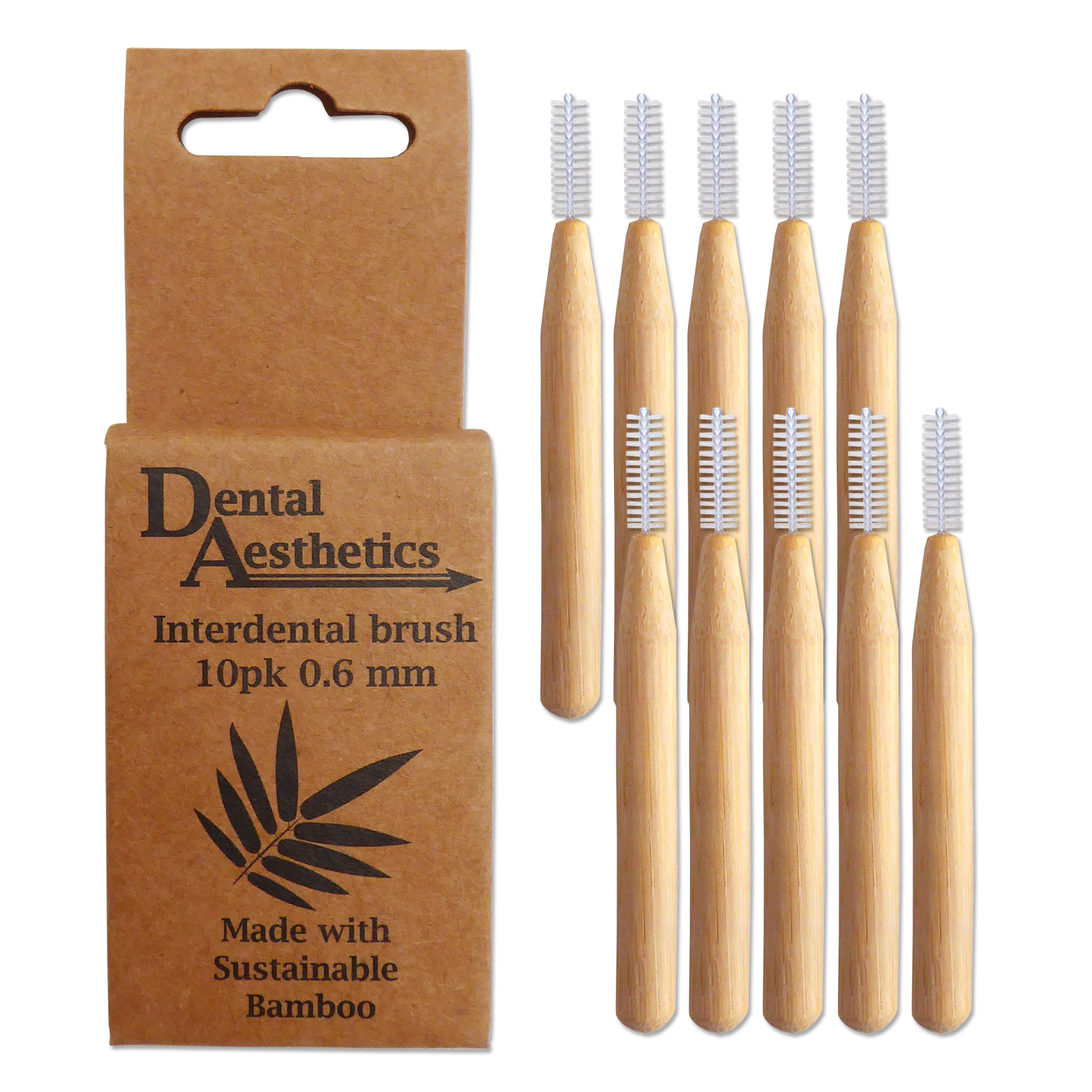Dental Aesthetics Bamboo Interdental Brushes ~ Bamboo Handle, Eco Friendly, 10 Pack (0.6mm)