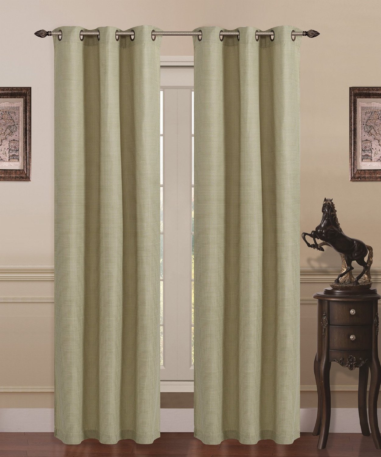 Solid Union Square Heavy Linen Panel Grommet Curtain Set 80" X 84" Sun Blocking (Sage Green)