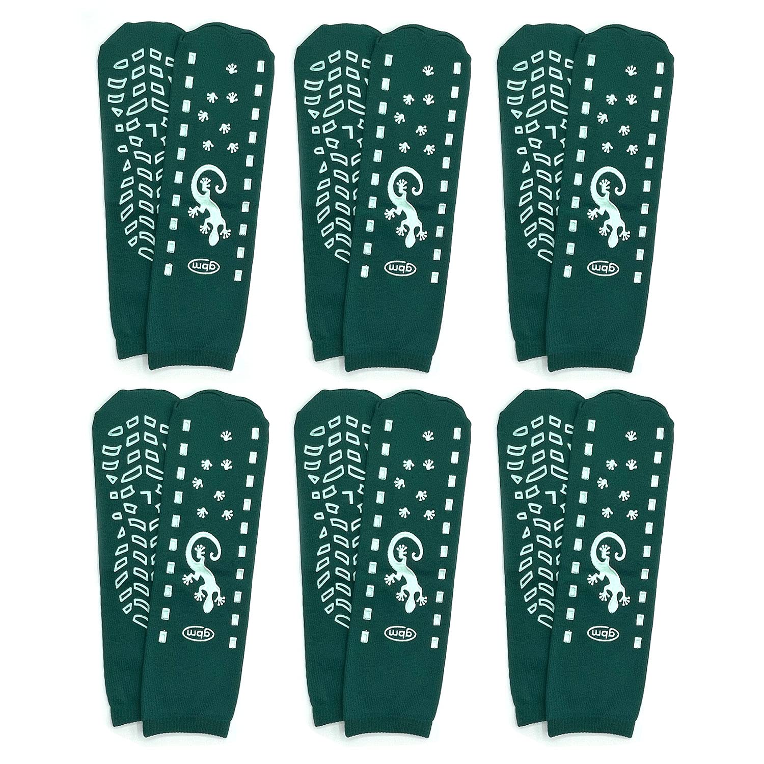GBM Geckos - Double Tread Non-Slip Safety Socks for Hospital or Yoga - 6 Pairs