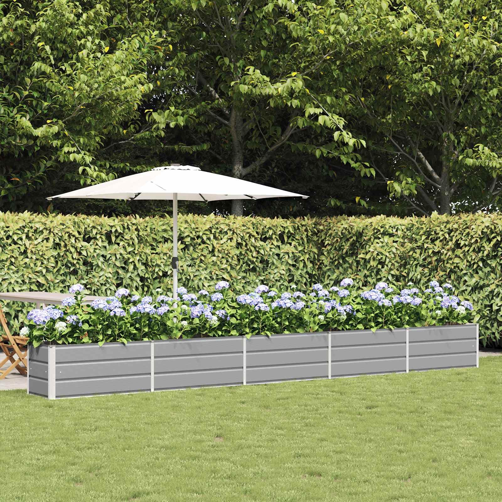 Jardinera de acero galvanizado gris claro 480 x 50 x 45 cm - Jardinera rectangular moderna para terraza y jardín - Jardinera resistente para exteriores - Montaje fácil con dos