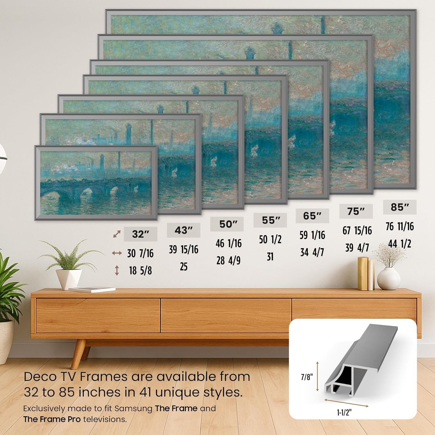 Anodized Black Scoop 43" Alloy Deco TV Frame - Compatible ONLY with Samsung The Frame TVs (Fits 2021-2026, LS03A, LS03B, LS03C, LS03D, LS03FA)