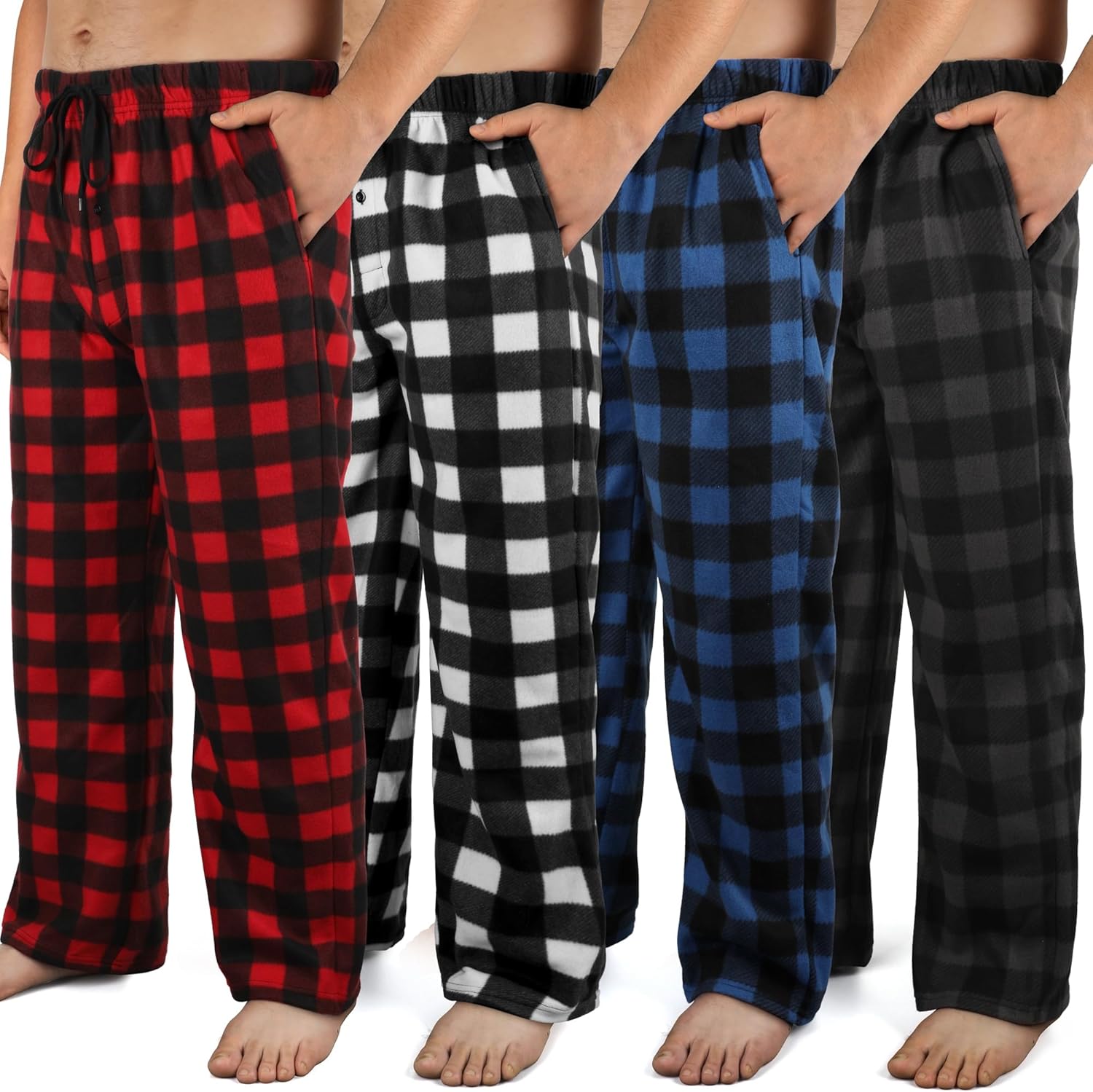 3 Pack Mens Pajama Pants Microfleece Plaid Pajama Bottoms Sleepwear PJ Sleep & Lounge Pants with Pockets & Drawstring