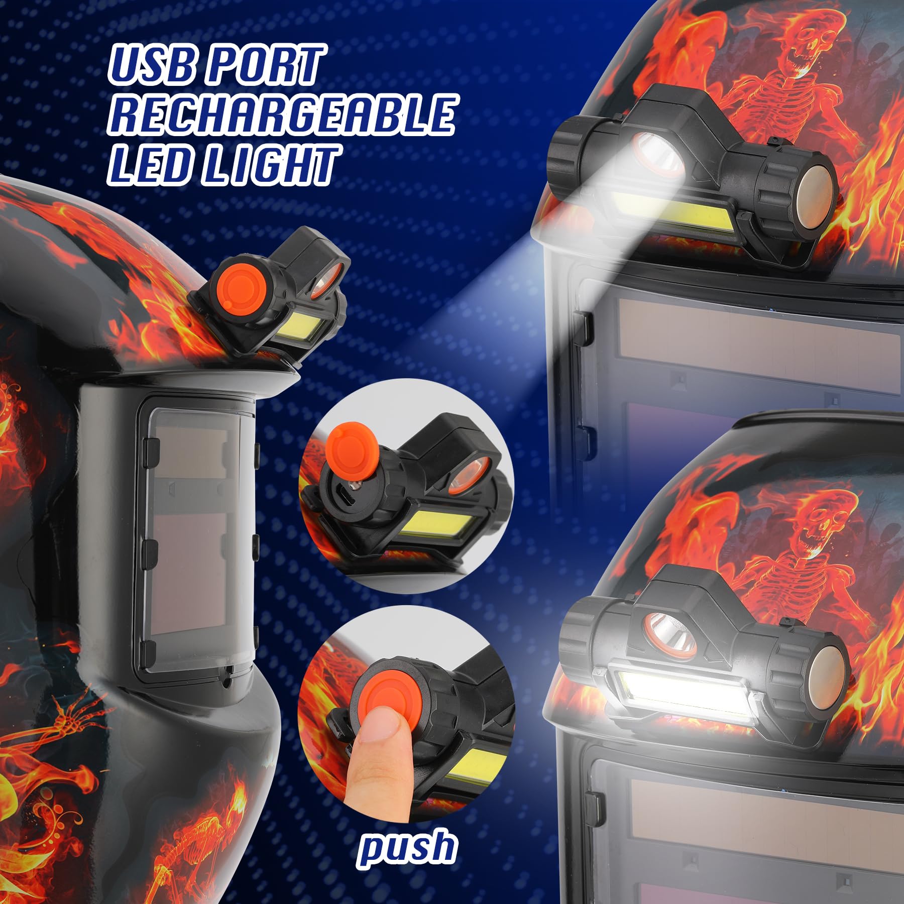 WR01B - Casco de soldadura con oscurecimiento automático con luz LED, color verdadero, capucha de soldador con rango de sombra ajustable 4/9-13 para máscara de soldadura de arco Mig Tig
