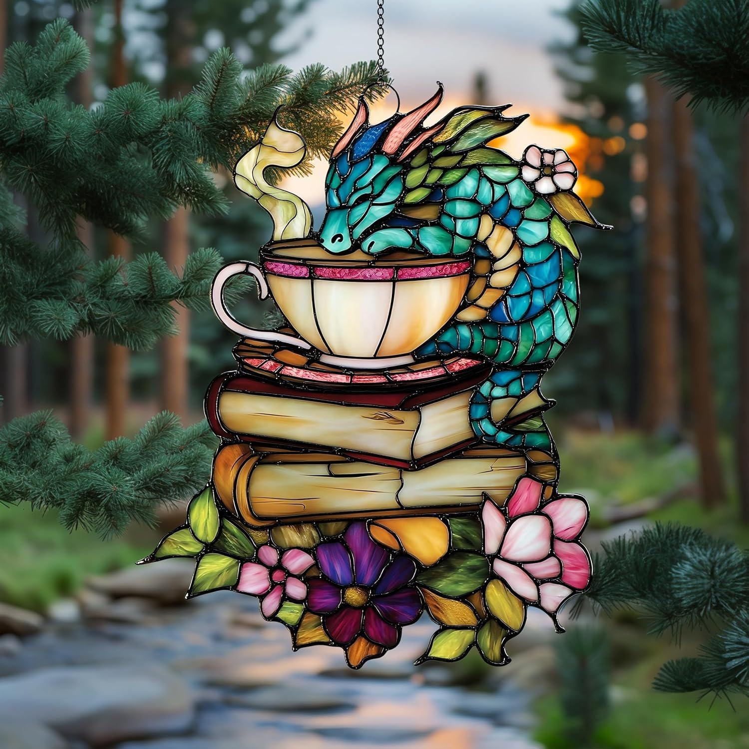 Nymora 15cm Colorful Dragon Glass Ornament - 2D Book Shelf Decor with Stained Glass Effect, Suncatcher for Windows, Perfect Book Lover Gifts, Book Gifts for Book Lovers
