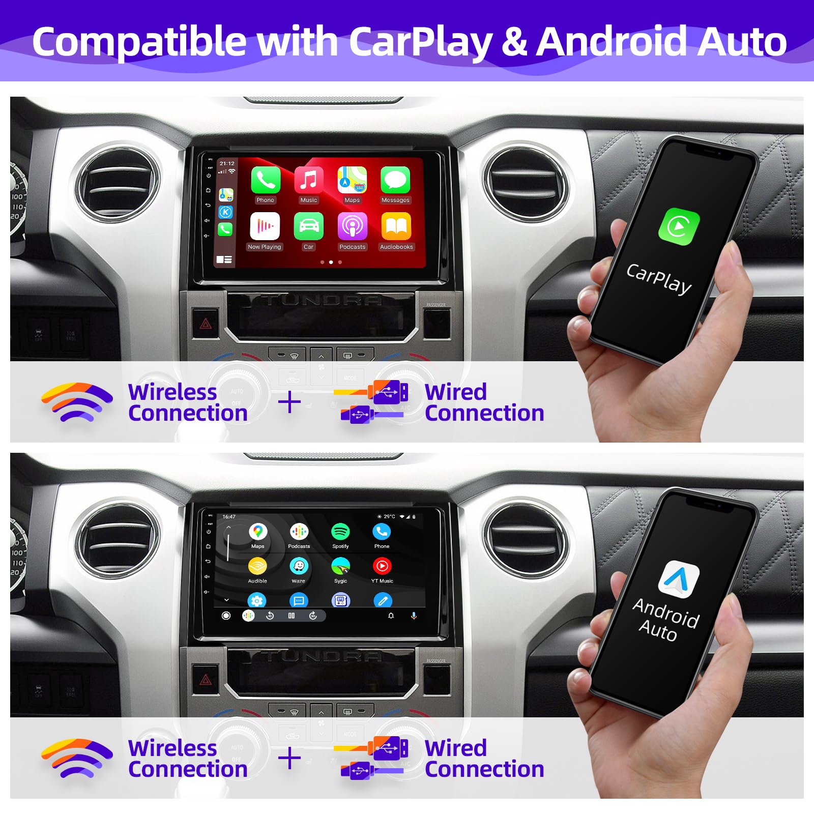 CGOGC Android Car Radio Upgrade Compatible with Wireless Carplay Android Auto 8 core Touchscreen Stereo Bluetooth GPS AM/FM Navigation Backup Camera Media Play Head Unit for Toyota Tundra 2014-2021