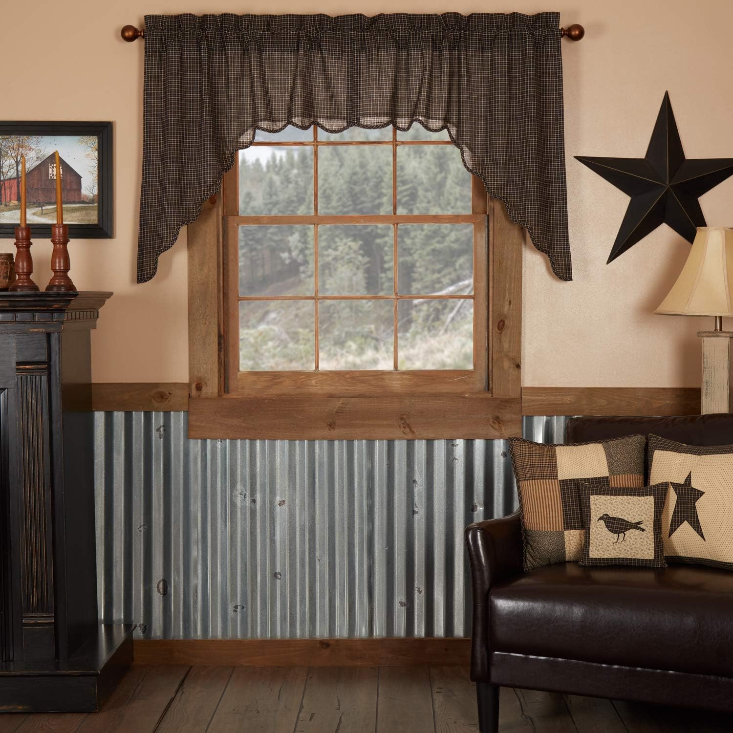 Kettle Grove Window Curtains, Plaid Swag Scalloped Set of 2 36x36x16