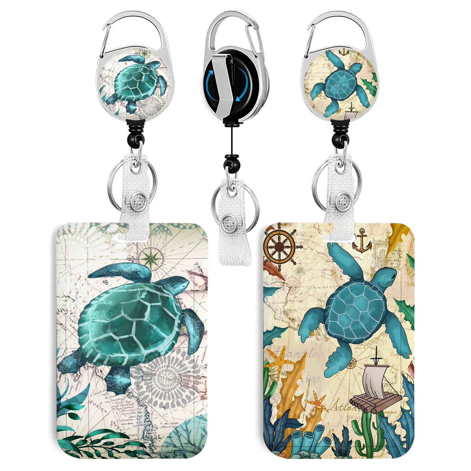 2 Pack Sea Turtle ID Badge Holder with Clip Badge Reels Retractable Heavy Duty,Keychain，ID Holder for School Nurse Office 3