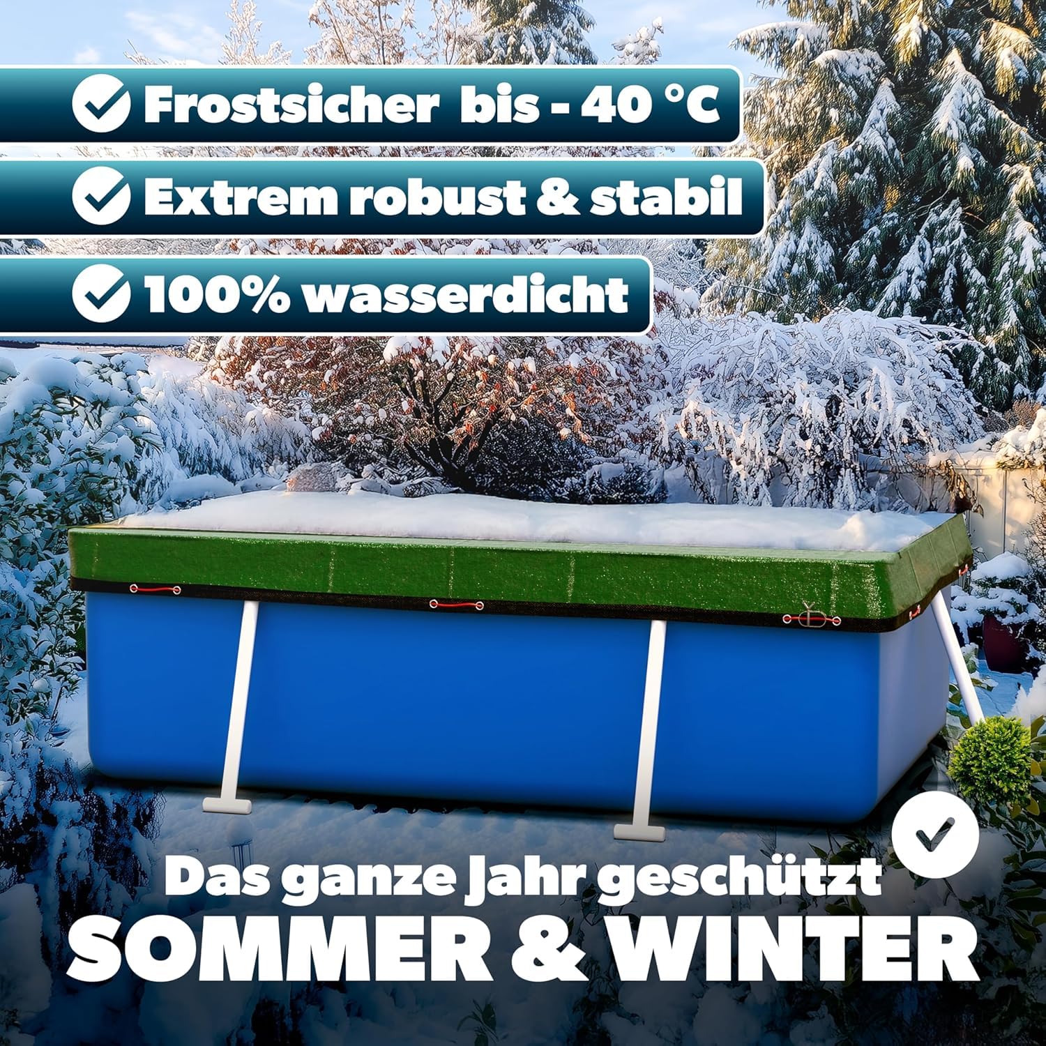poolomio Poolabdeckung 549x274 cm für Intex Ultra XTR Frame Pool 2in1 200g | Solarplane & Winterabdeckung aus robustem 200 g/m² PE – UV-beständig, hält Algen & Schmutz fern, Stahlseil; Planenmaß 680x380