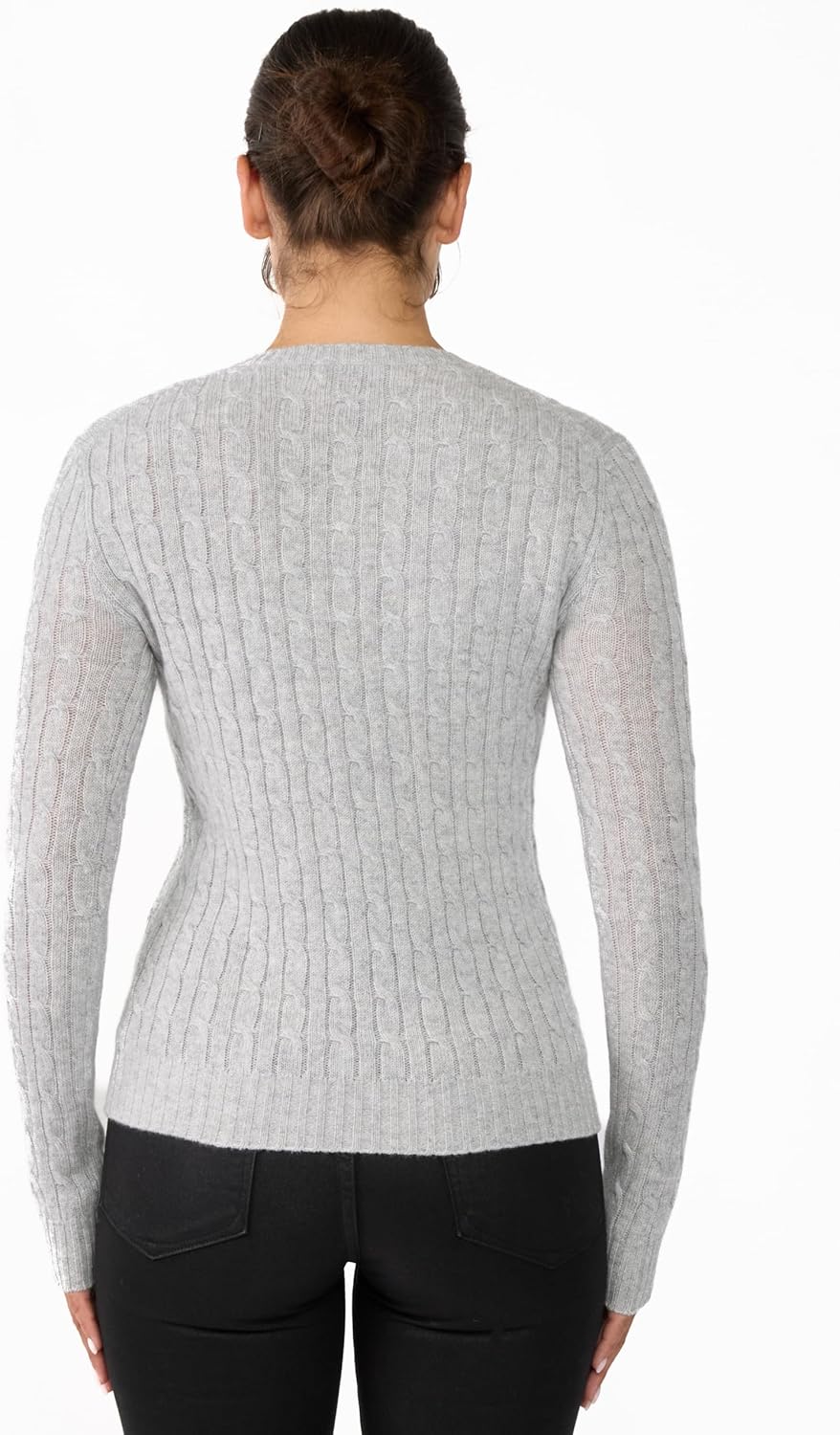 JENNIE LIU Women's 100% Cashmere Cable-Knit Long Sleeve Pullover Crew Neck Sweater - Image 3