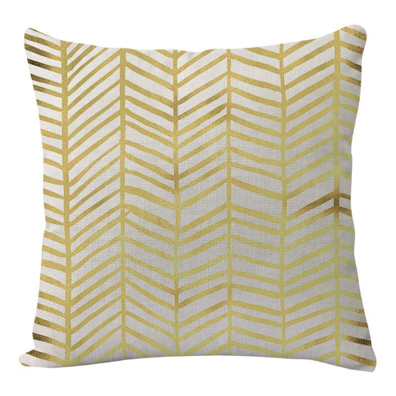 Wazylphin Cushion Covers Golden Stripes Pillow Cases Cotton and Linen Cushions with Covers Included Zipper Sofa Cushions Soft Pillowcase Living Room Pillow Cover Bedroom Cushion Cover 40x40cm/1 Pack