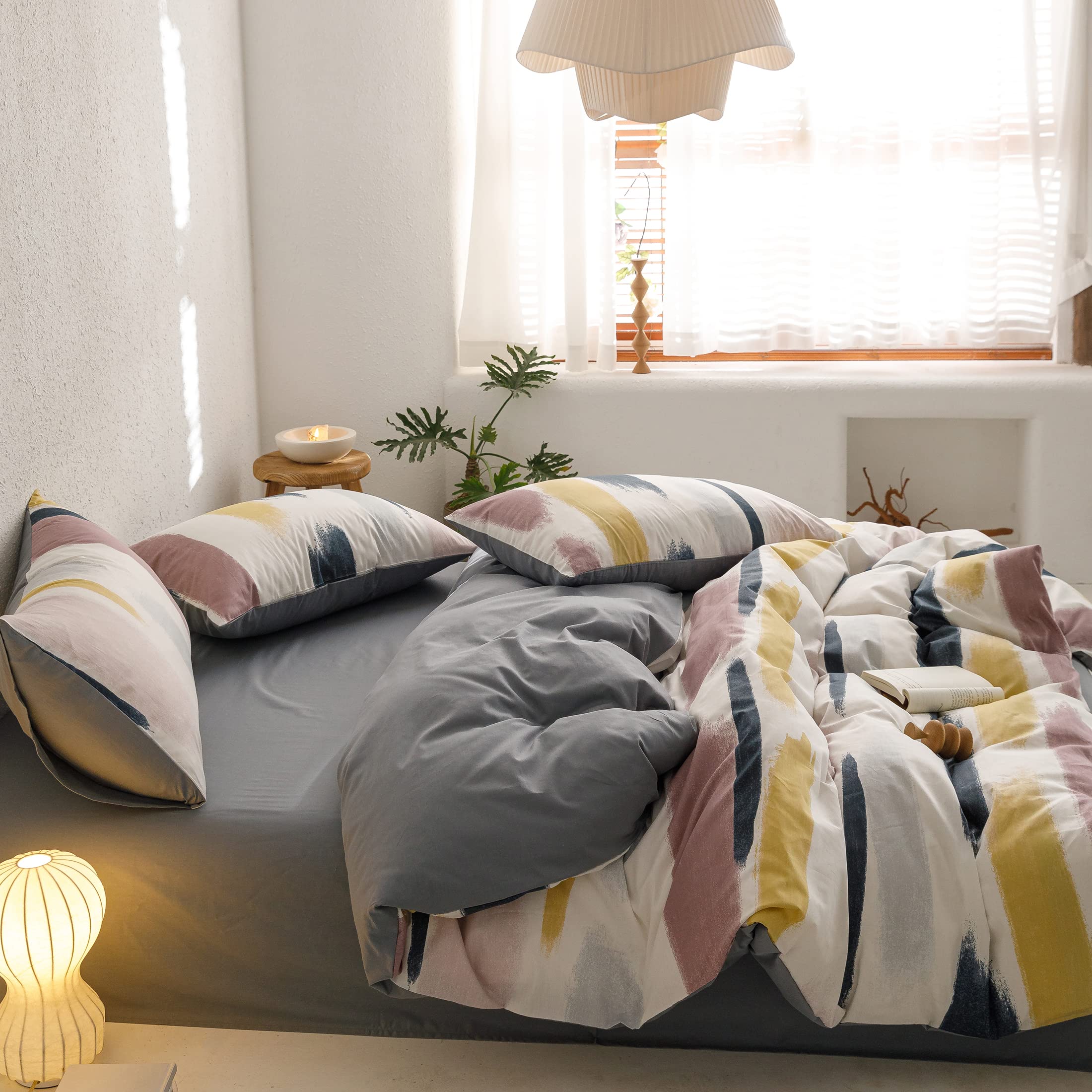GETIYA Geometrische Bettwäsche 220x240 Baumwolle Herren Damen Bunt Graffiti Bettwäsche Streifen Aesthetic Streifen Bettwäsche Set mit Reißverschluss für Paar und 2 Kissenbezüge 80x80x240