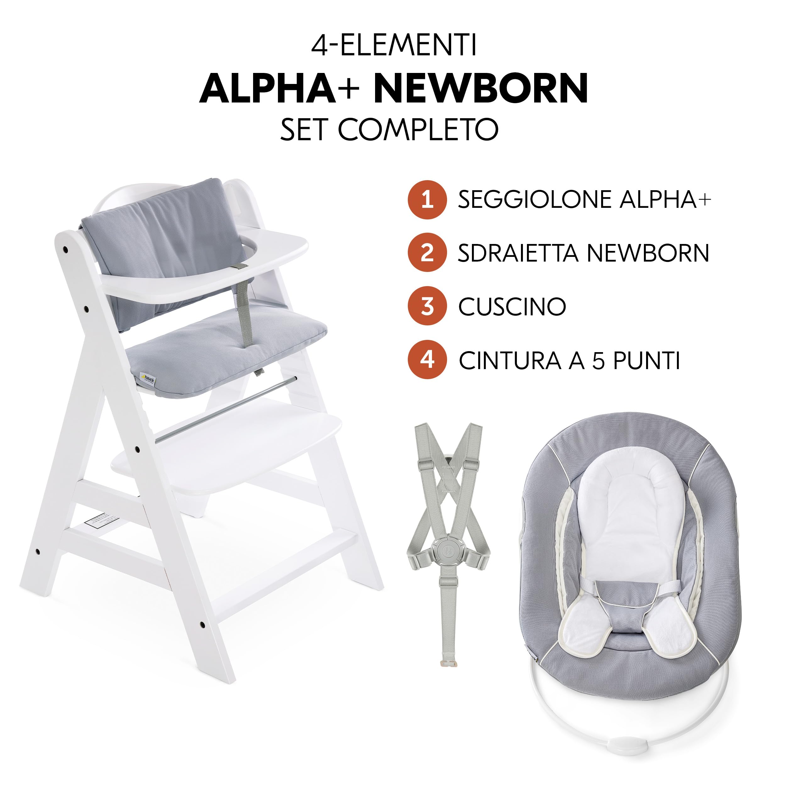 hauck Seggiolone Pappa Alpha+ Newborn con Riduttore Neonato 2 in 1, Bianco | Seggiolone evolutivo in legno dalla nascita, con cuscino seduta e sdraietta 2 in 1