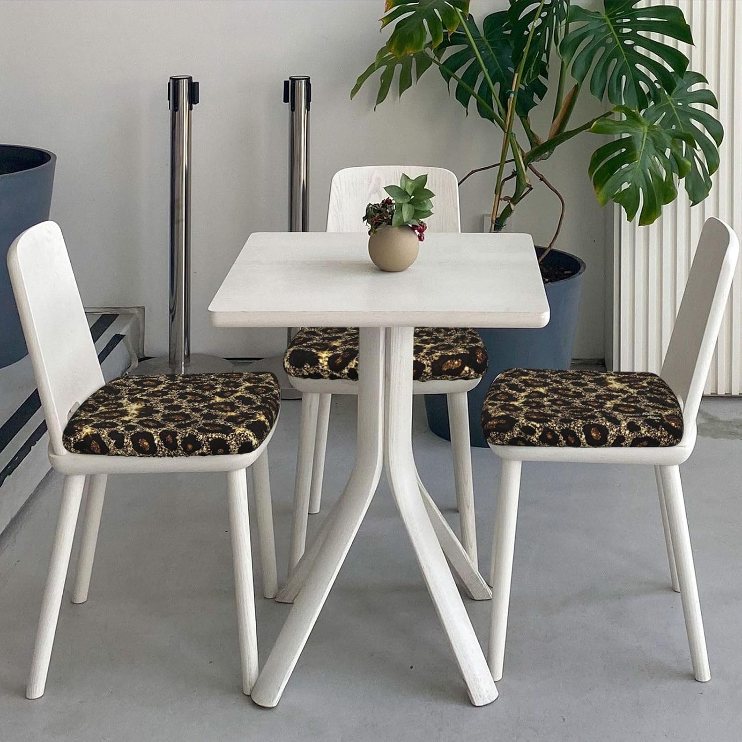 Seat Covers for Dining Room Shining Leopard Print Chair Seat Slipcovers Kitchen Chair Covers Removable Washable Stretch Dining Chair Covers 4 Pcs