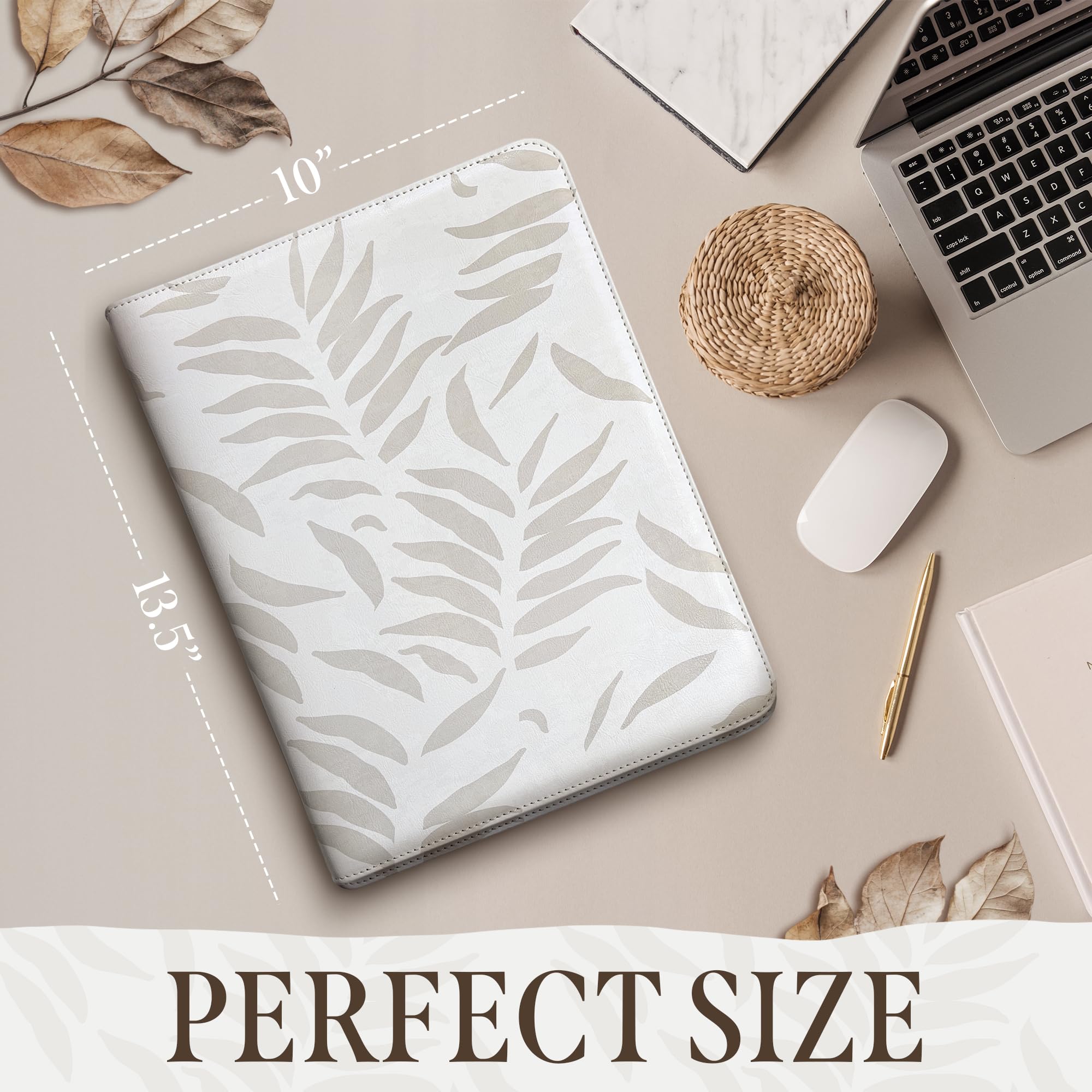 Padfolio for Women, Leather Zipper Binder, Beige Portfolio Organizer, Design Zipper Padfolio, Aesthetic Portfolio Binder, Laptop Portfolio Organizer Case, Folder Organizer, Portfolio for Ipad - Image 2