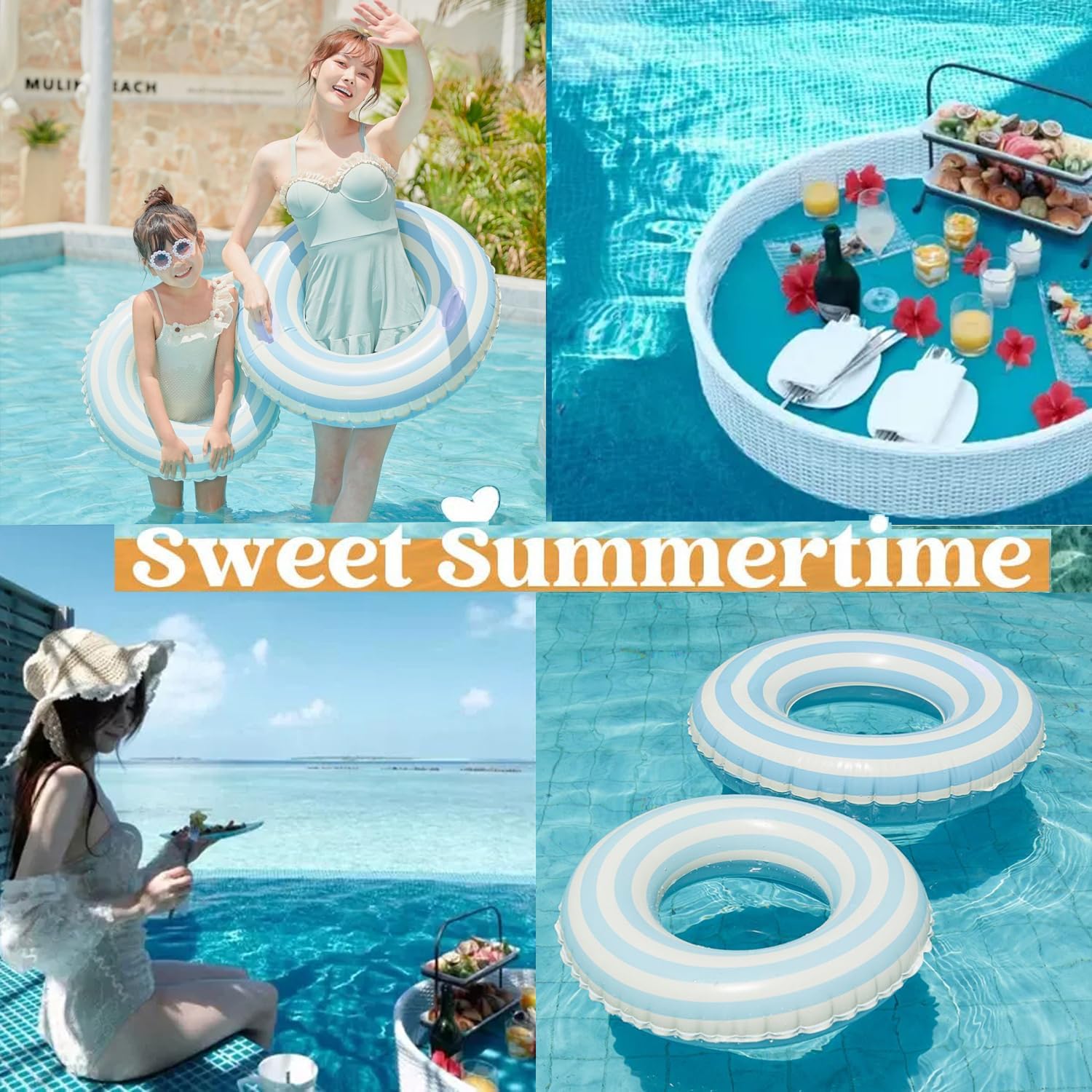 2 PCS Striped Pool Floats for Adults Swimming Rings Tube with Handles -Inflatable Pool Float Tube for Adults Pool Floats for The Beach, Party, Vacation