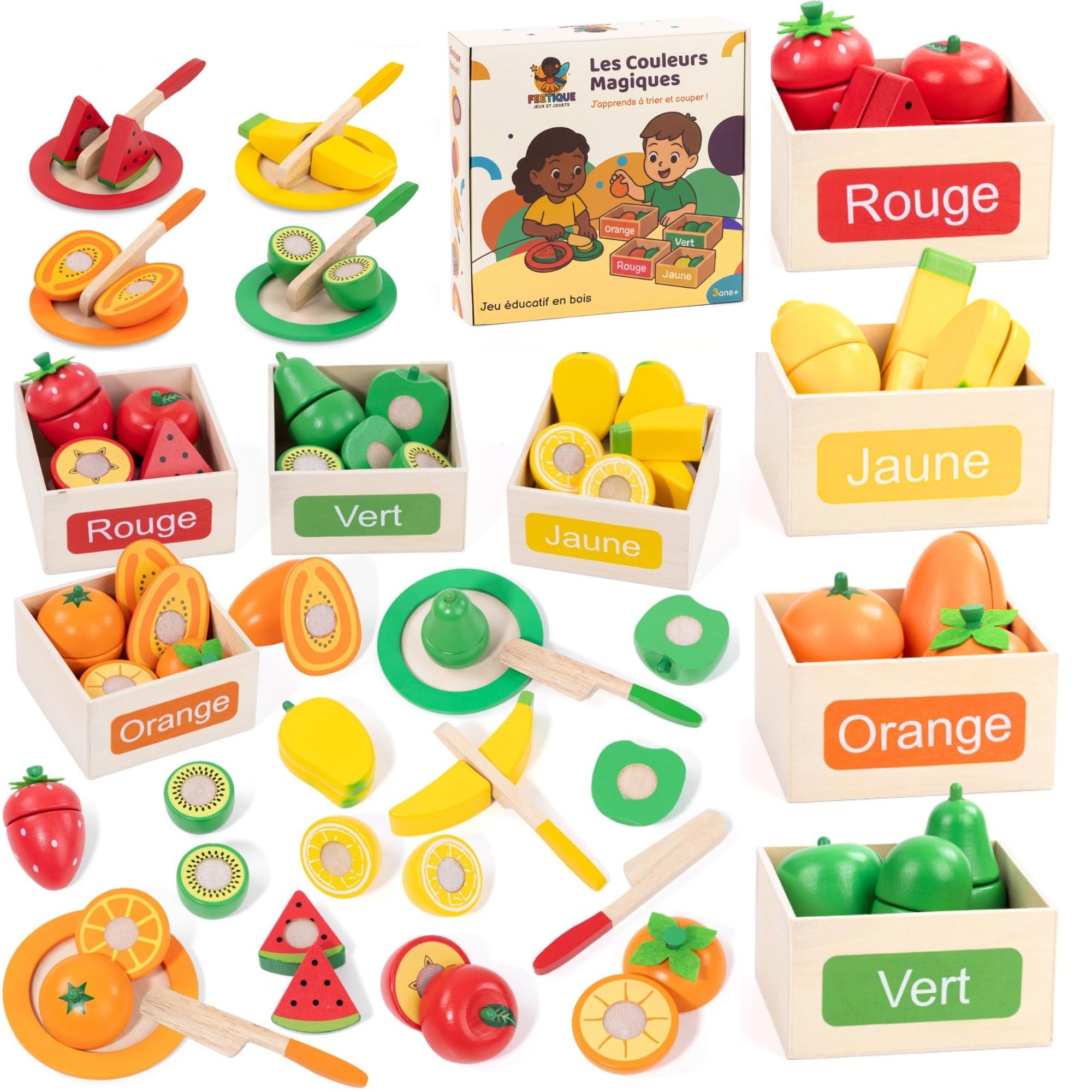 Montessori 2 Ans, Dinette en Bois Enfant, Accessoire Cuisine, 24 piéces, Jouet Enfant 3 Ans, Jeux d’éveil Enfant 2 à 5 Ans, Cadeau Enfant 2 Ans