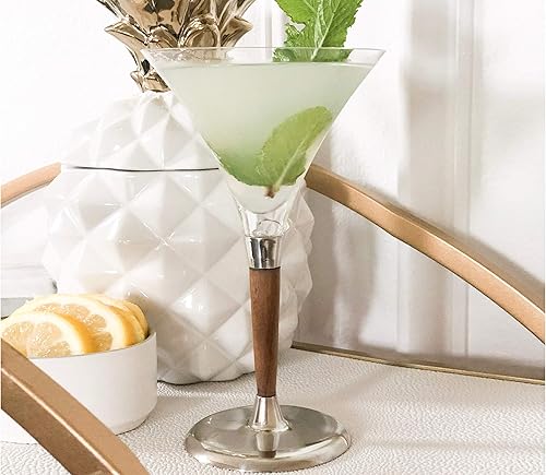 Miniatura 4 de Vagabond House Tribeca Collection - Vaso de Martini con estaño y tallo de teca, moderno de mediados de siglo, 7.5 pulgadas de alto