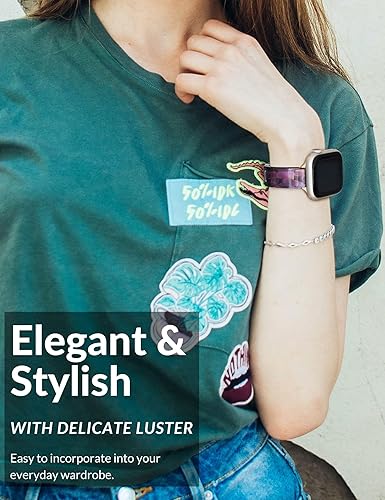 Miniatura 5 de Unilily Brazalete delgado elástico compatible con Apple Watch para mujer correa de reloj de resina de concha de tortuga para iWatch SE Series