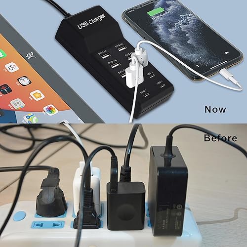 Miniatura 2 de Cargador USB, estación de carga USB de 50 W con 10 puertos (6 puertos USB-A y 4 puertos USB-C) compatible con iPhone 1514131211X876 teléfonos,