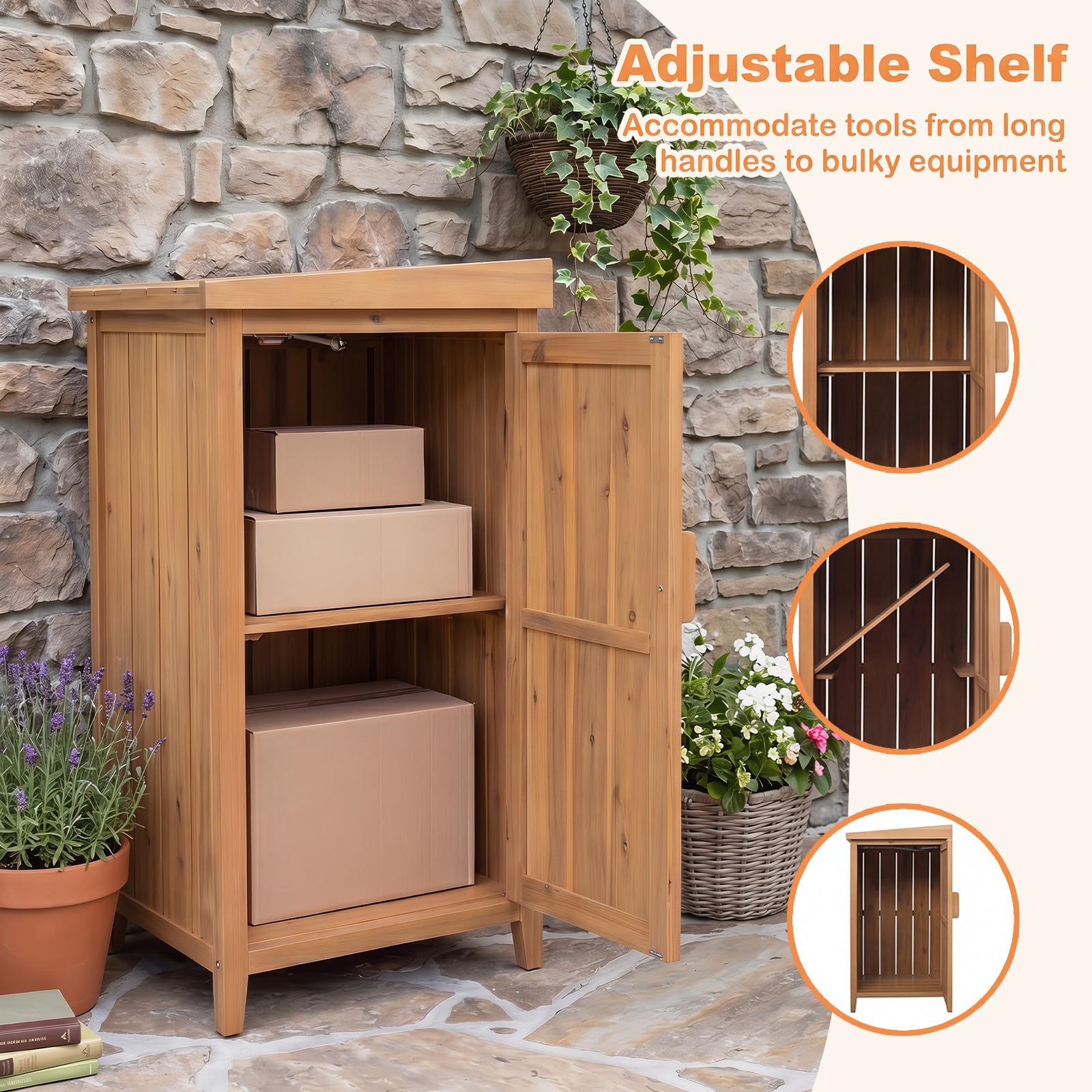 RELAX4LIFE Paketbox aus Holz, Paketkasten mit Seitentür, aufklappbarem Deckel & abnehmbarem Einlegeboden, Paket-Lieferbox freistehend, Parcel Box für Zuhause, Veranda, Terrasse, 56,5 x 45 x 86 cm