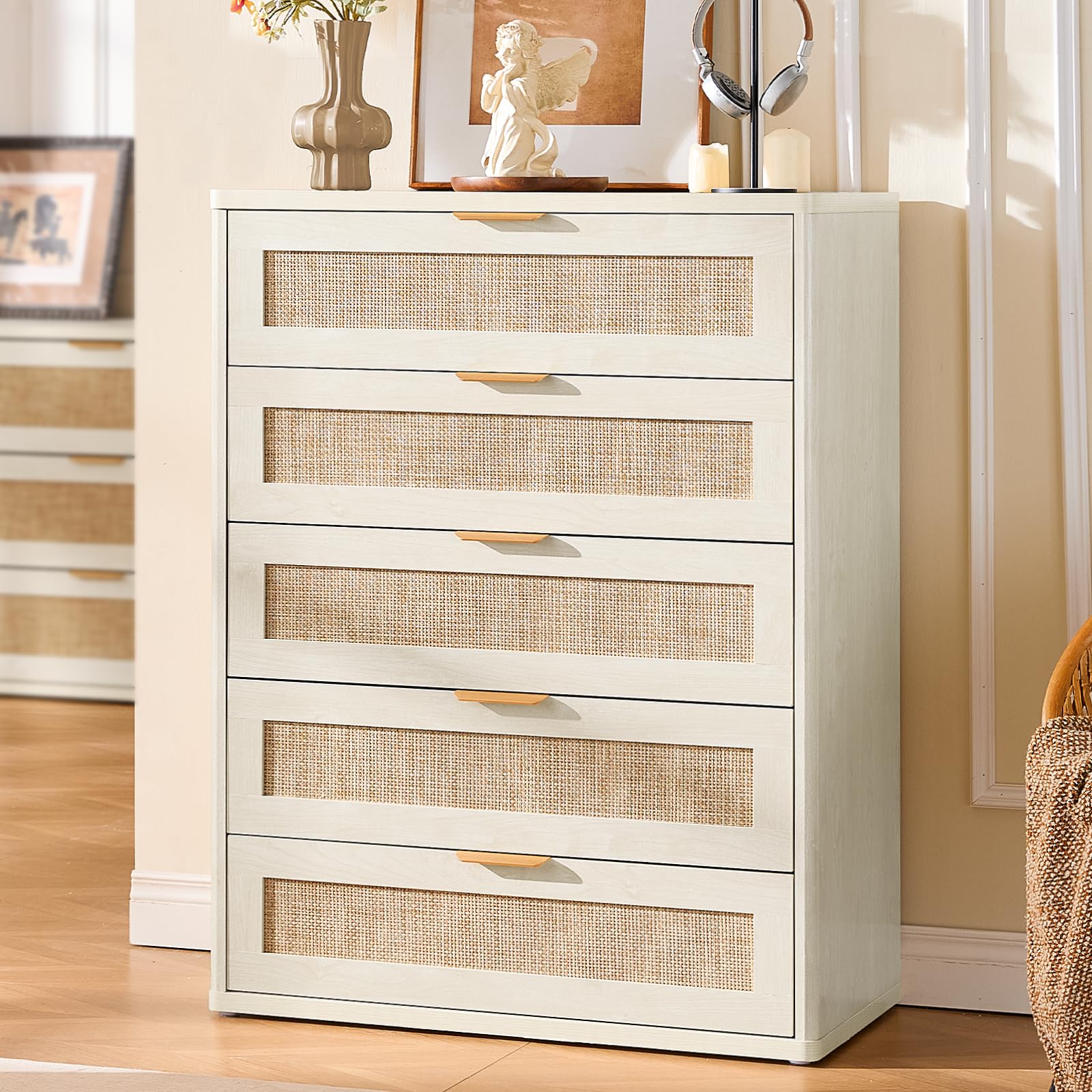 grey rattan dresser Kova 3-Drawer Rattan Dresser or Bohemian Living Room Storage Cabinet with Textilene Rattan Accent and Metal Legs - On Sale - Bed Bath & Beyond