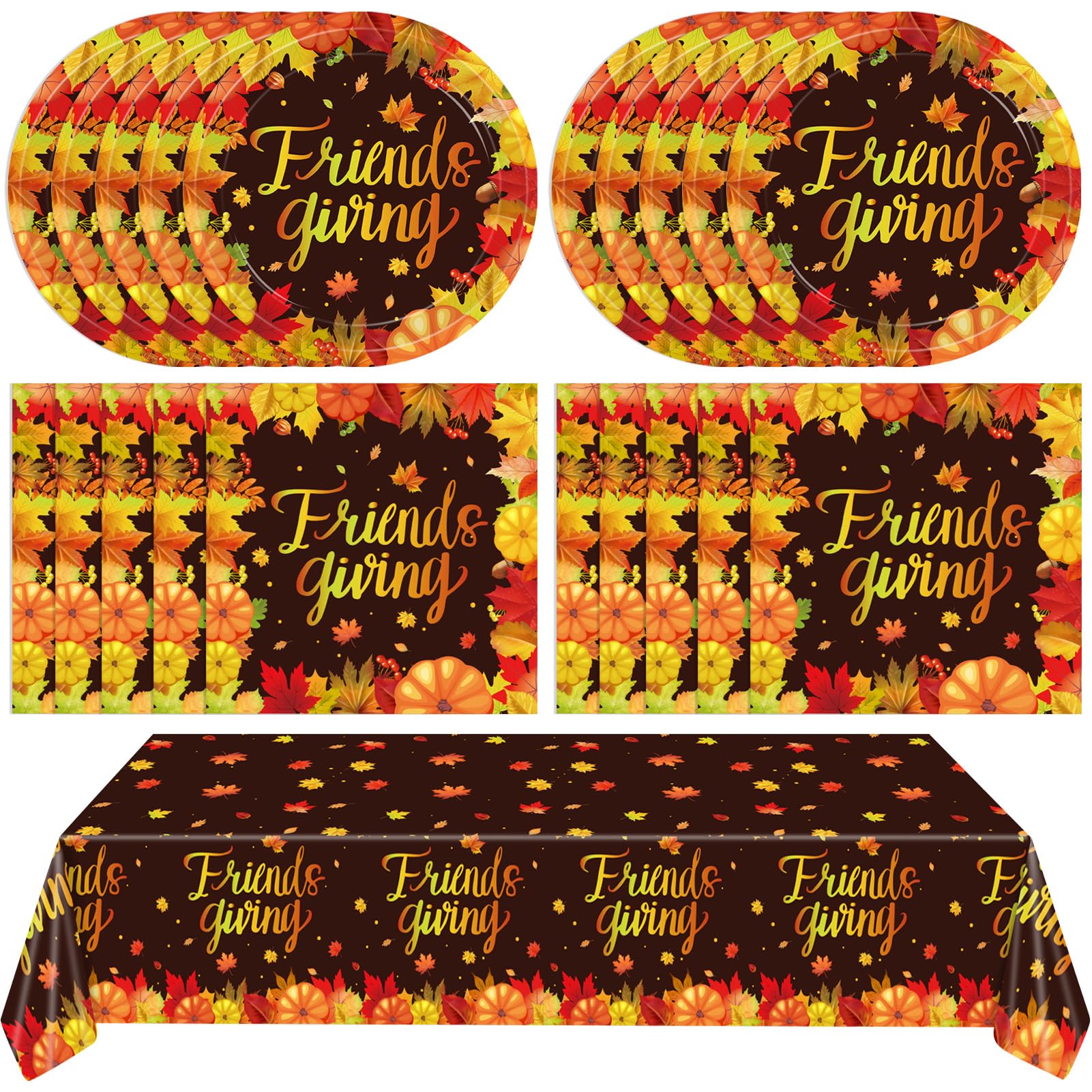 41 PCS Fall theme Thanksgiving Party Supplies Kit,Happy Friendsgiving Tableware Include Dessert Plates, Napkins,Tablecloth Autumn Harvest Disposable Dinnerware For Autumn Thanksgiving Party