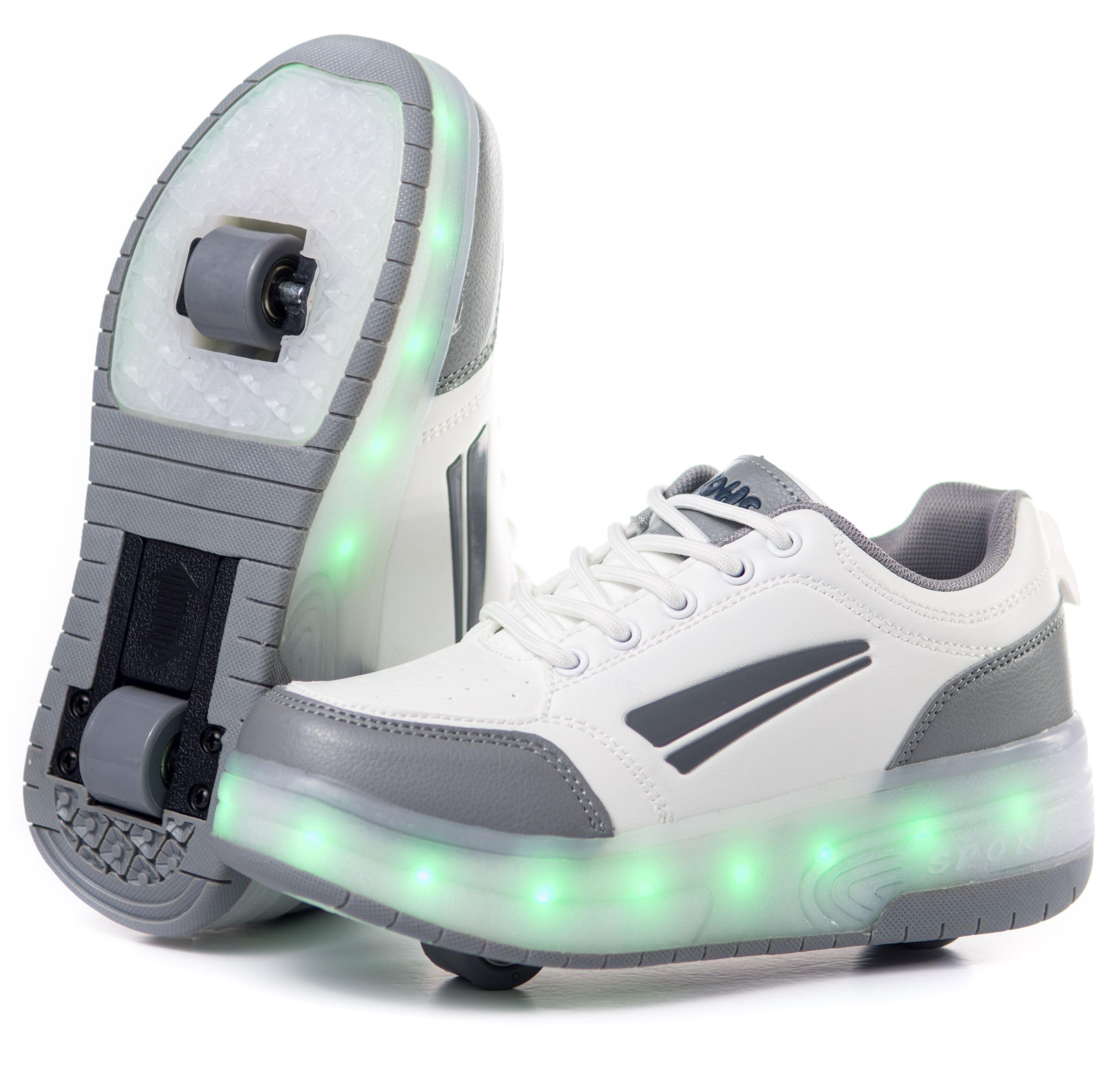 Zapatillas Deportivas con Dos Ruedas y Luces. Recargables, 16 Efectos de Luces. Rueda Trasera automática.