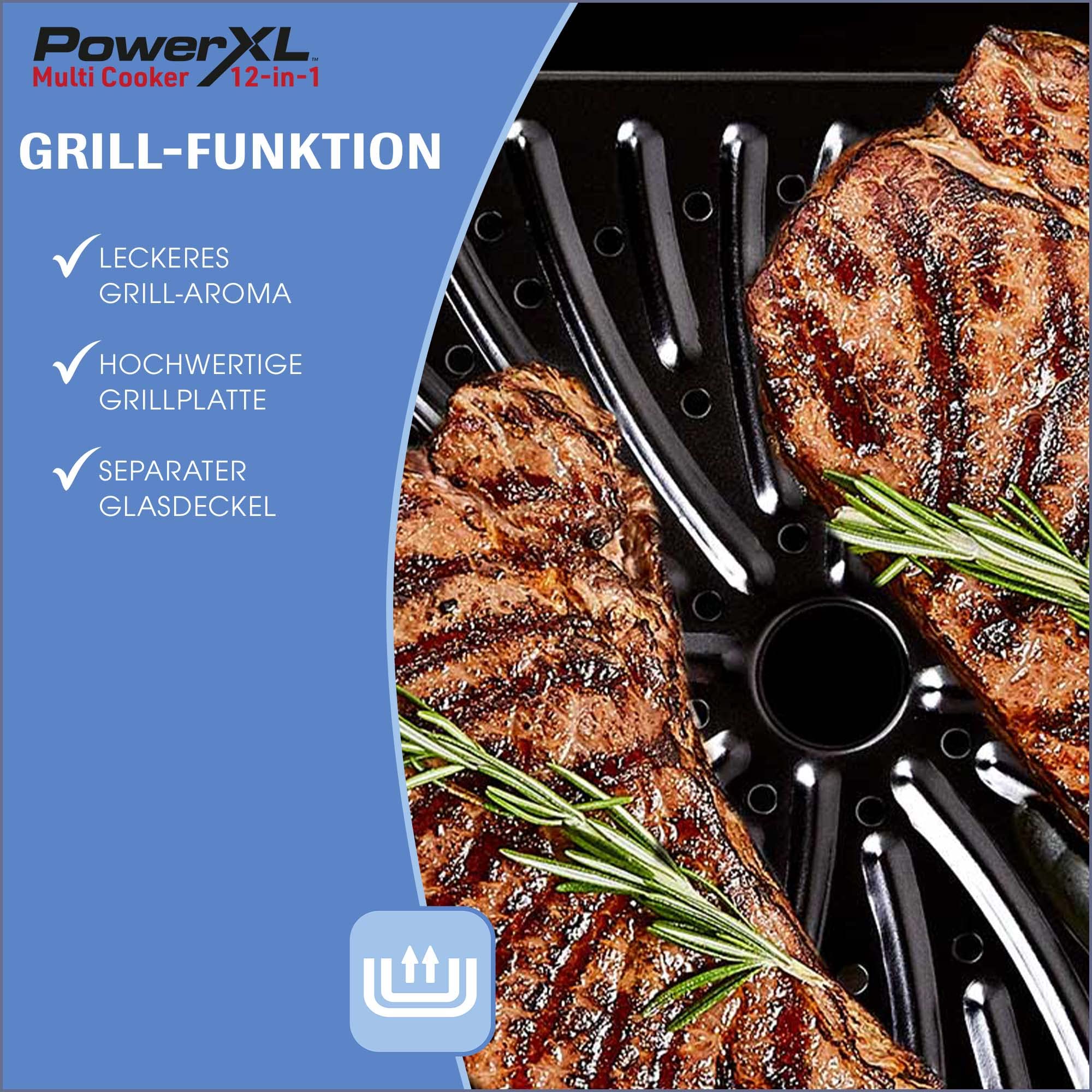 PowerXL MultiCooker - Grillplatte für PowerXL MultiCooker 12-in-1 - sorgt für Grillstreifen & Aroma auf Fleisch, Gemüse & Fisch - spülmaschinenfest & pflegeleicht - Zubehör & Ersatzteil Multikocher