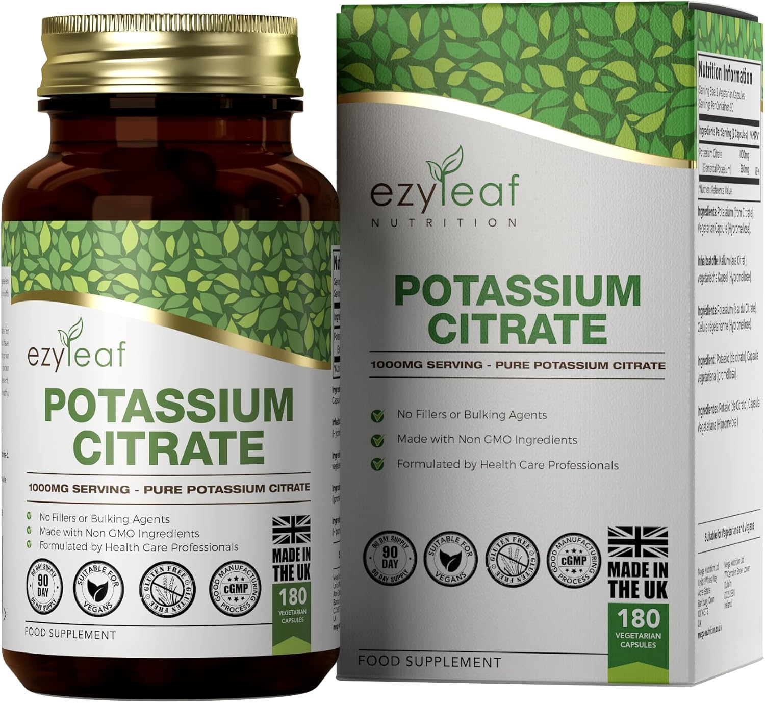 Ezyleaf Potassium Citrate | 180 High Strength Potassium-Capsules ...