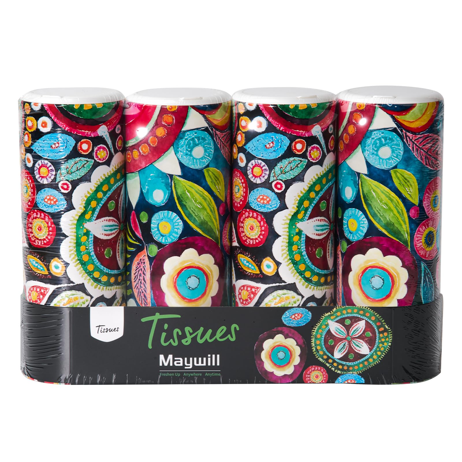 Car Tissues Holder with Facial Tissue, Travel Tissues Cylinder,Cup Holder Tissue Box for Car(3-ply,4 Pack, 200 Sheets)