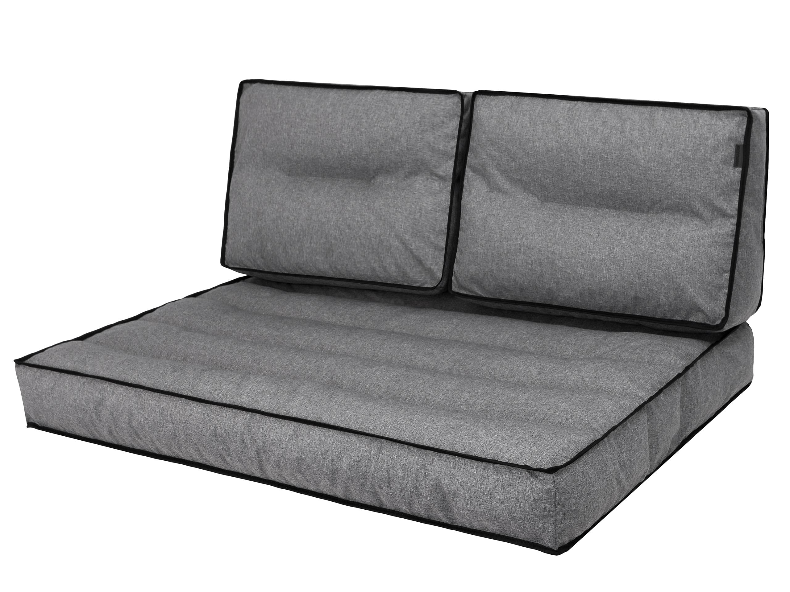 Set di cuscini per pallet, 1 + 2, da giardino, per attività all'aperto, per il tempo libero, cuscino decorativo, da combinare, imbottitura, 60 x 40 cm + 120 x 82 cm, grafite